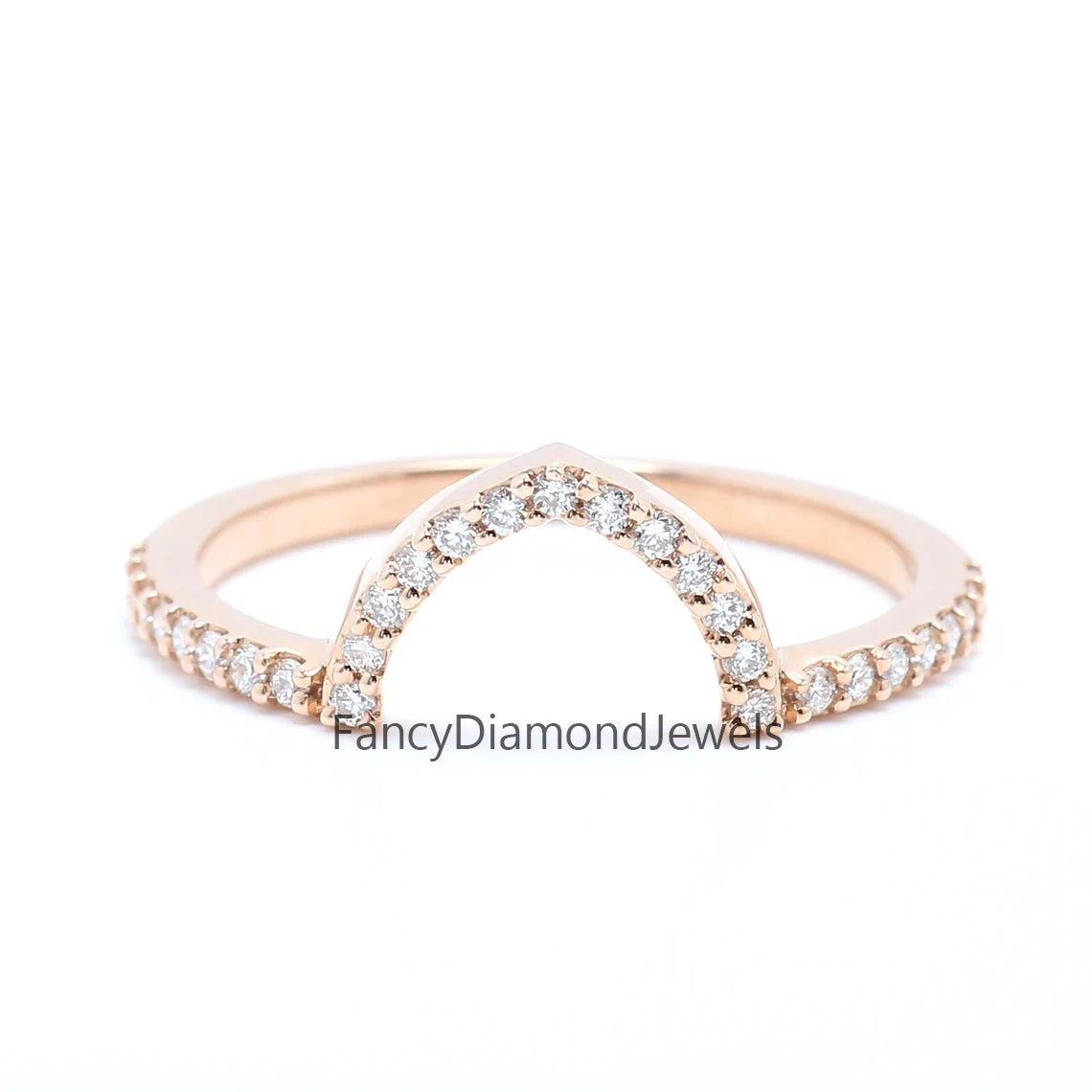 14K Rose Gold Band White Round Diamond Ring Engagement Wedding Gift Band Ring KD838