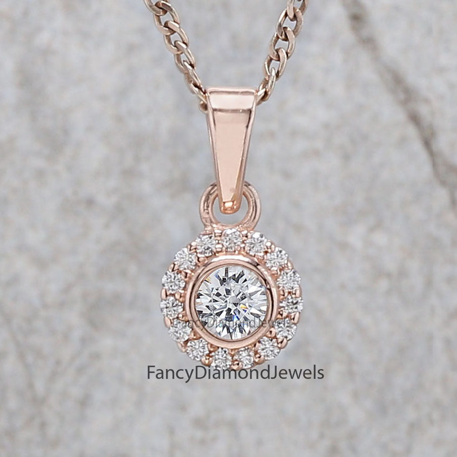 Round Brilliant Cut White Color Diamond Pendant Engagement Wedding Gift Pendant 14K Solid Rose White Yellow Gold Pendant 0.26 CT KD1004