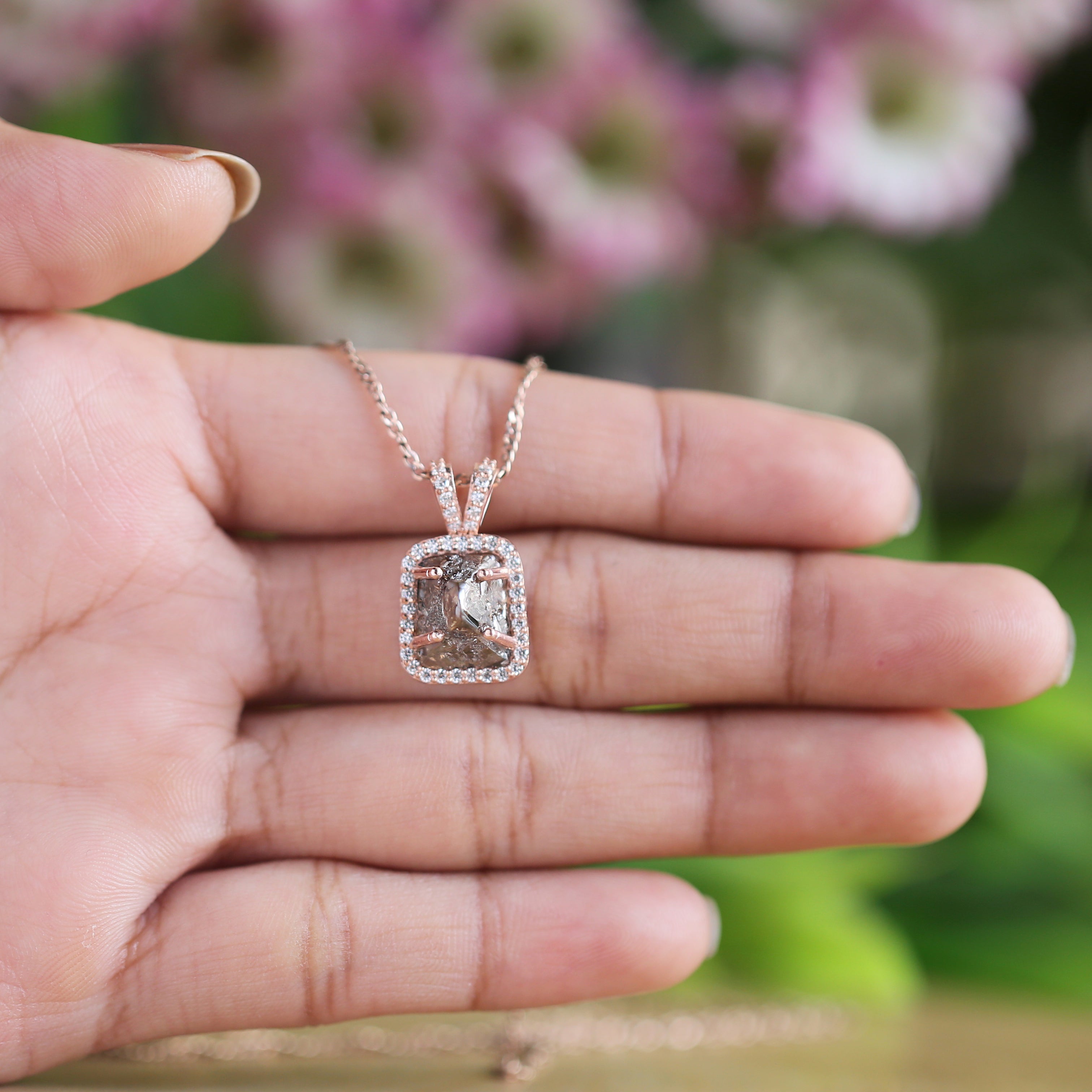 Brown Color Raw Diamond Pendant 14K Solid Rose White Yellow Gold Pendant Engagement Wedding Gift Pendant 2.81 CT KDN145