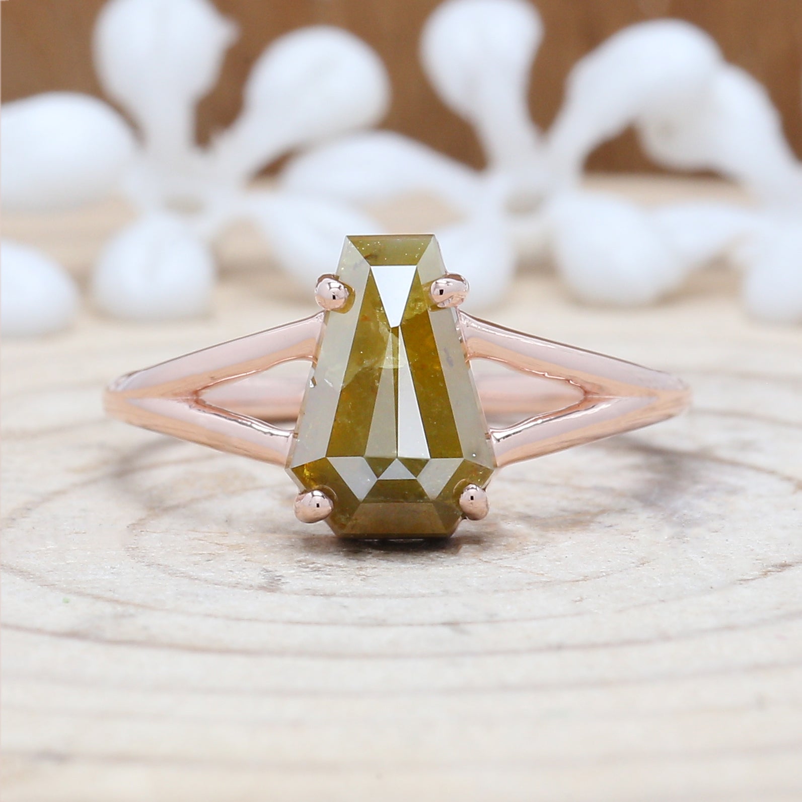 Coffin Cut Yellow Color Diamond Ring 1.95 Ct 9.50 MM Coffin Cut Diamond Ring 14K Solid Rose Gold Silver Engagement Ring Gift For Her QL9830