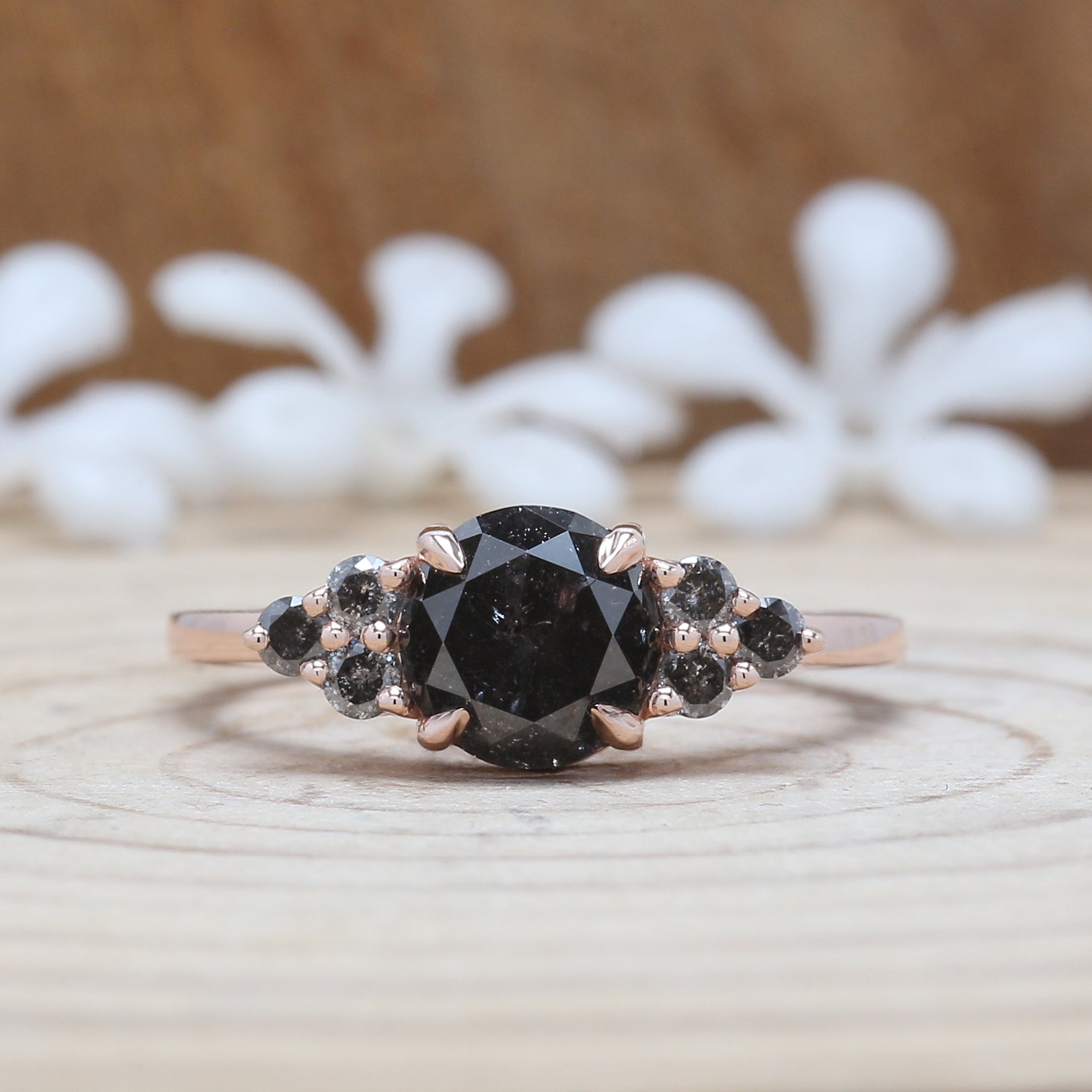 1.35 CT Black Diamond Ring, Round Brilliant Cut Diamond Ring, Engagement Ring, 14K Rose Gold Ring, Wedding Ring, Gift For Her KDL477