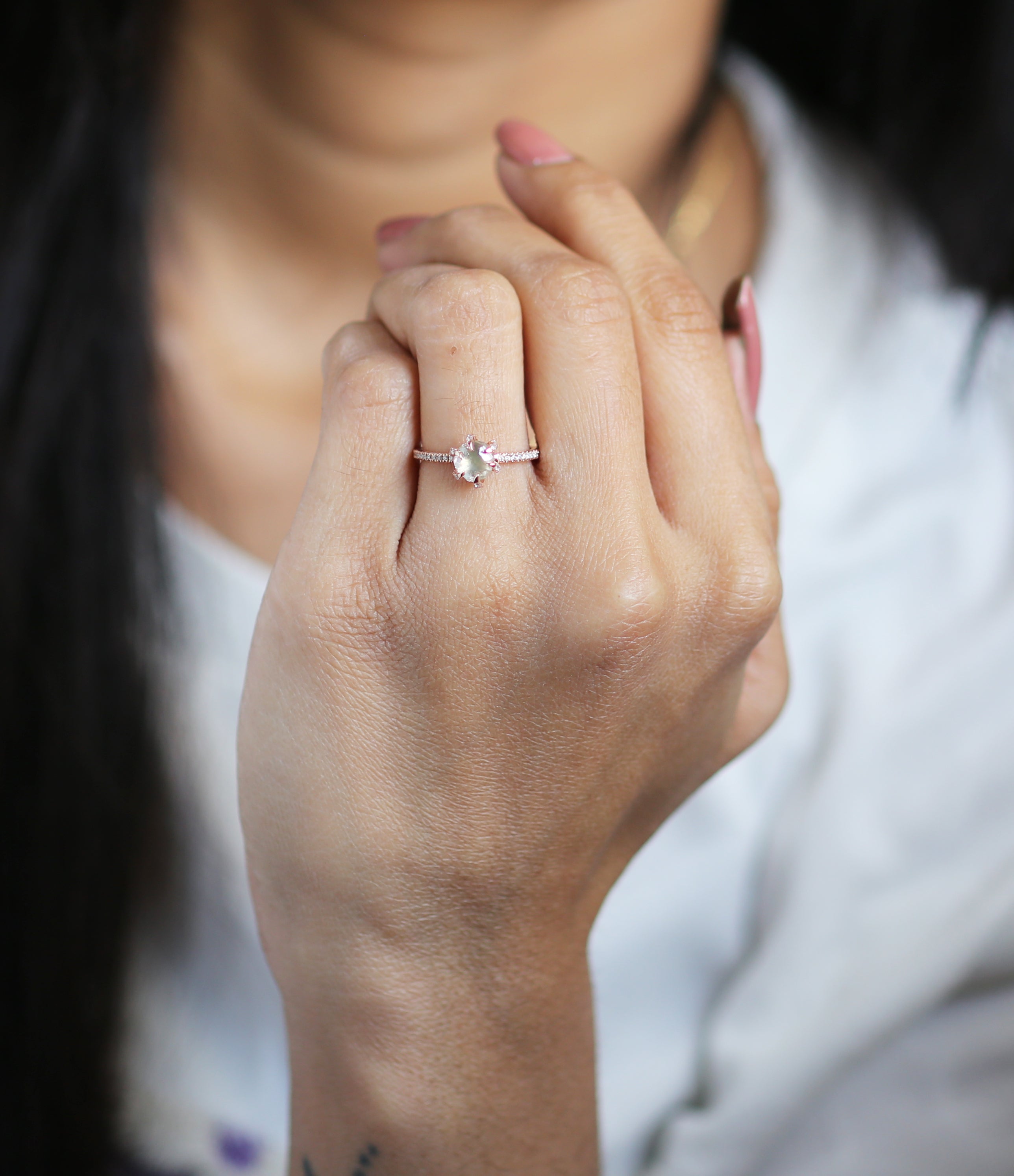 Grey Rough Diamond 14K Solid Rose White Yellow Gold Ring Engagement Wedding Gift Ring KD884