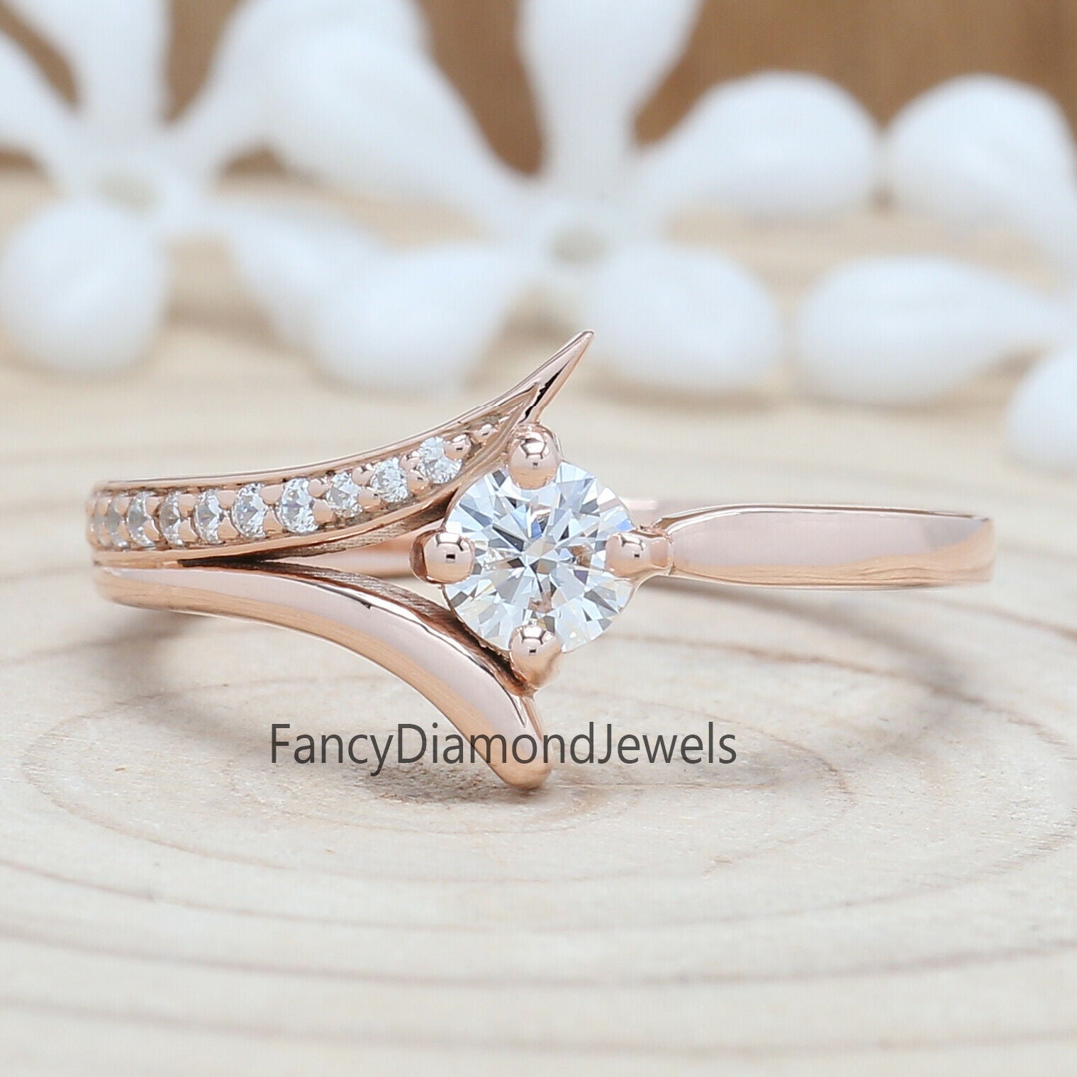 Round Cut White Color Diamond Ring 0.28 Ct 4.30 MM Round Shape Diamond Ring 14K Rose Gold Silver Round Engagement Ring Gift For Her QL5800