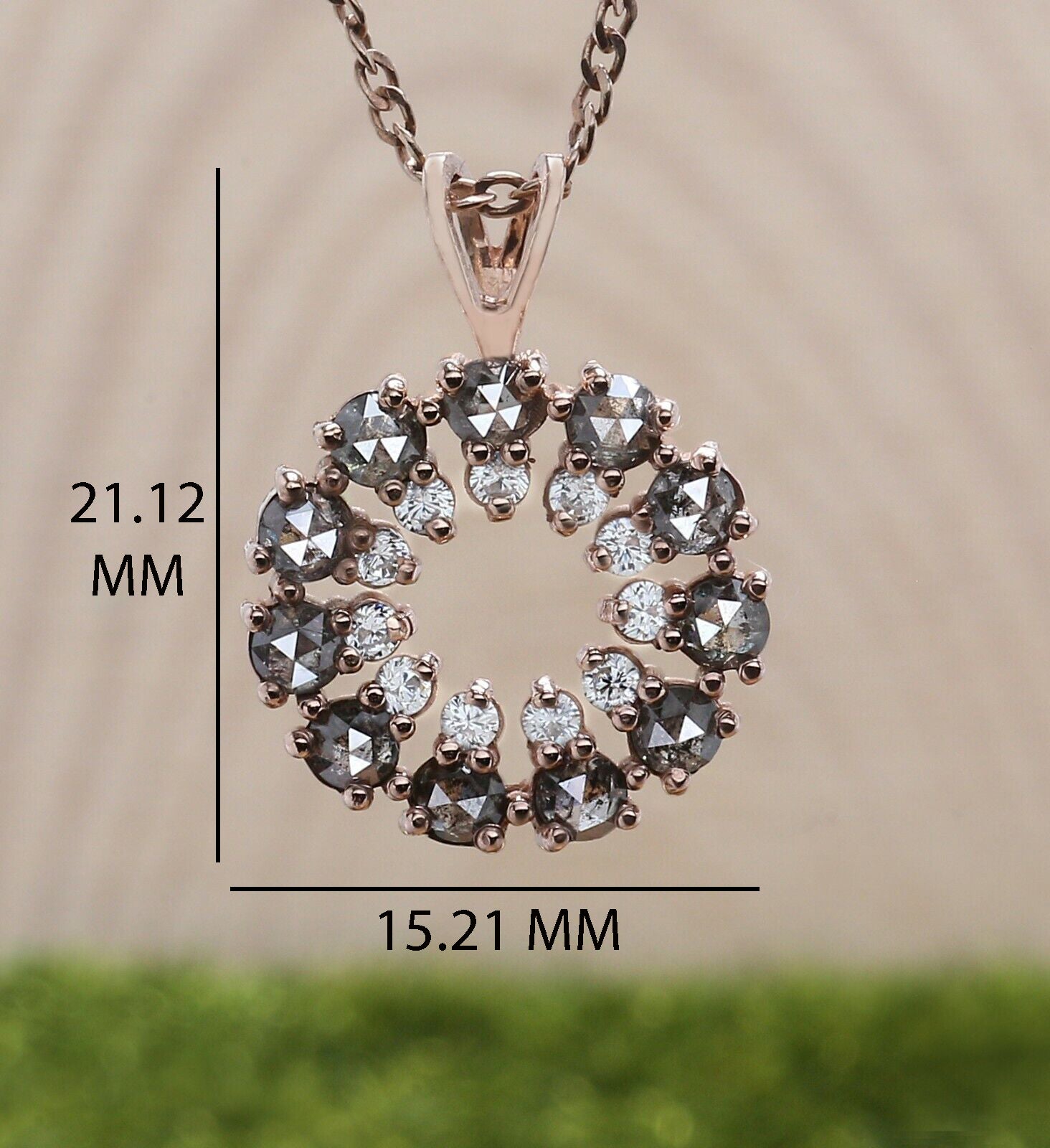 Round Rose Cut Salt And Pepper Diamond Pendant, Unique Diamond Pendant, Rose Cut Diamond Pendant, No Chain Including Only Pendant KDK1150