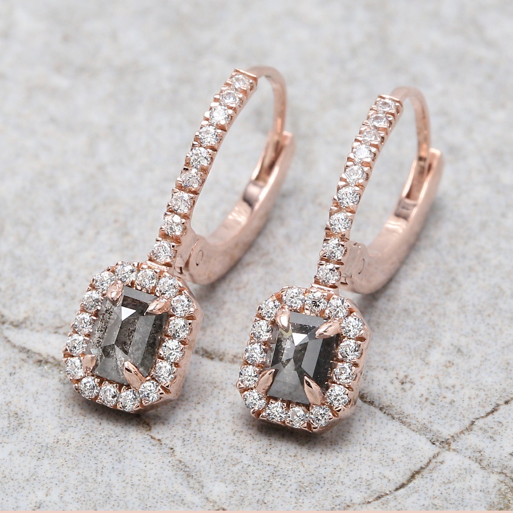 Emerald Cut Salt and Pepper Diamond Earring 0.49 Ct 4.22 MM Emerald Shape Diamond Earring 14K Solid Rose Gold Silver Engagement QN2150