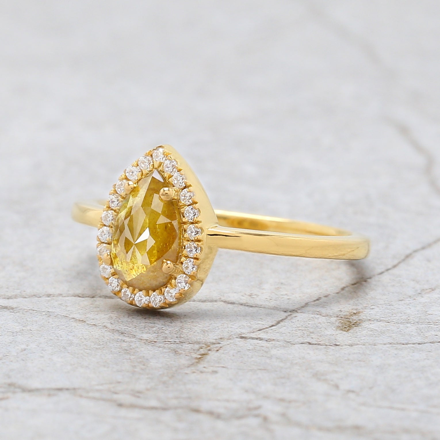 Pear Cut Yellow Color Diamond Ring 0.55 Ct 7.62 MM Pear Diamond Ring 14K Solid Yellow Gold Silver Pear Engagement Ring Gift For Her QK2580