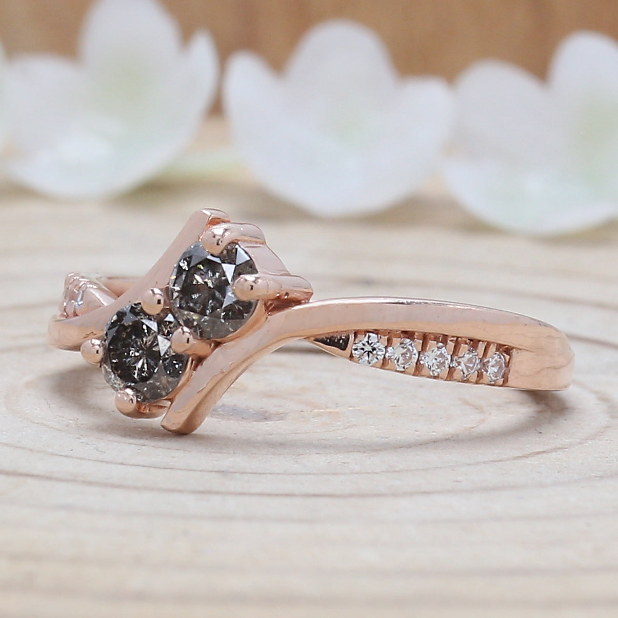 Round Cut Salt And Pepper Diamond Ring 0.40 Ct 3.70 MM Round Diamond Ring 14K Solid Rose Gold Silver Engagement Ring Gift For Her QN301