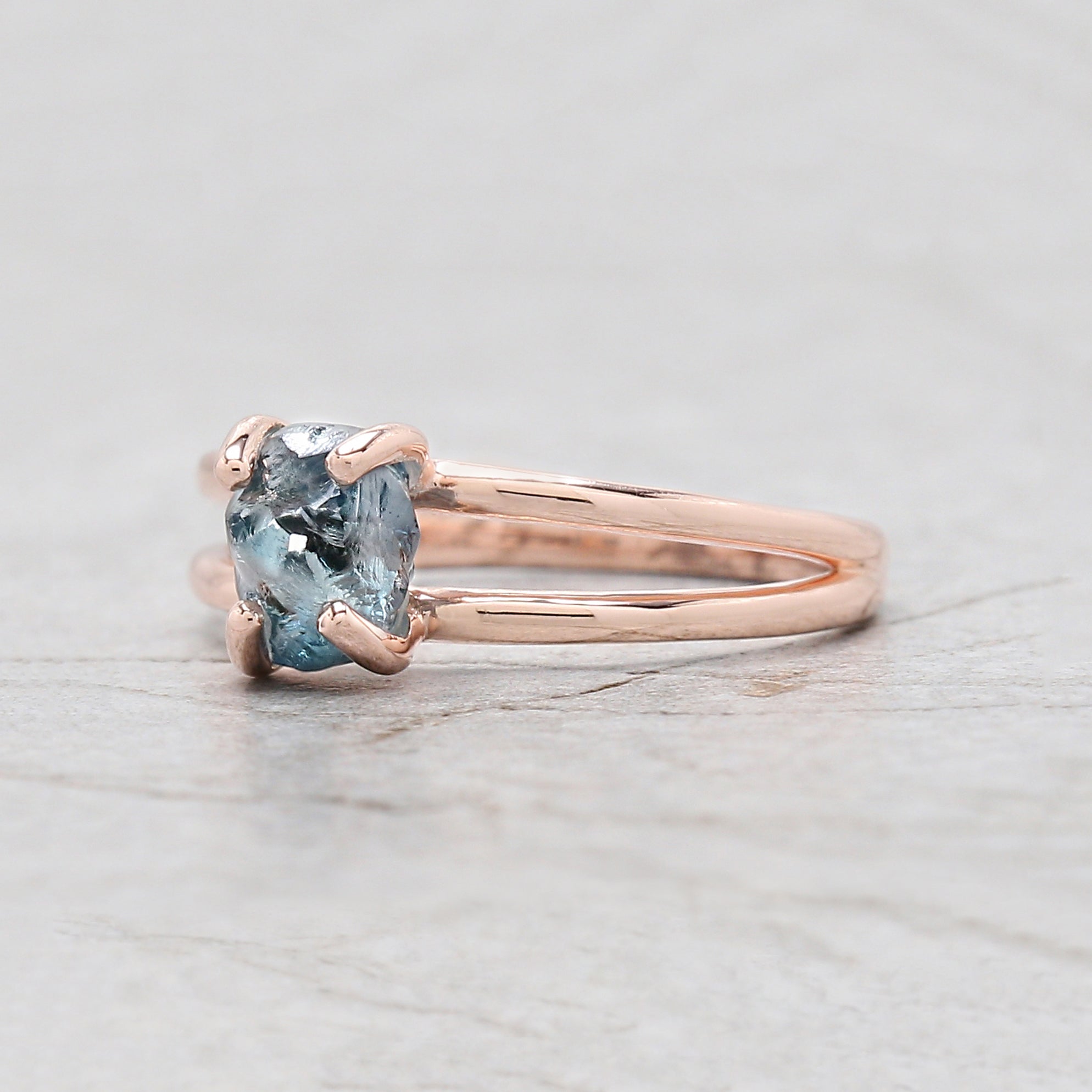 Rough Blue Color Diamond Ring 1.40 Ct 6.60 MM Crystal Rough Diamond Ring 14K Solid Rose Gold Silver Engagement Ring Gift For Her QL2329