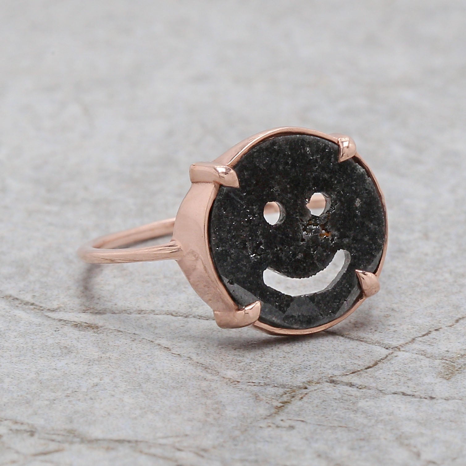 Smiley Face Black Color Diamond Ring Engagement Wedding Gift Ring14K Solid Rose White Yellow Gold Ring 1.41 CT KDK2331