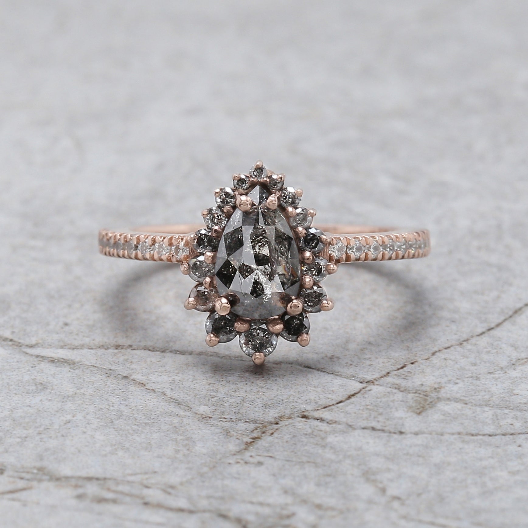 Pear Cut Salt And Pepper Diamond Ring 0.86 Ct 8.00 MM Pear Diamond Ring 14K Solid Rose Gold Silver Pear Engagement Ring Gift For Her QN1434