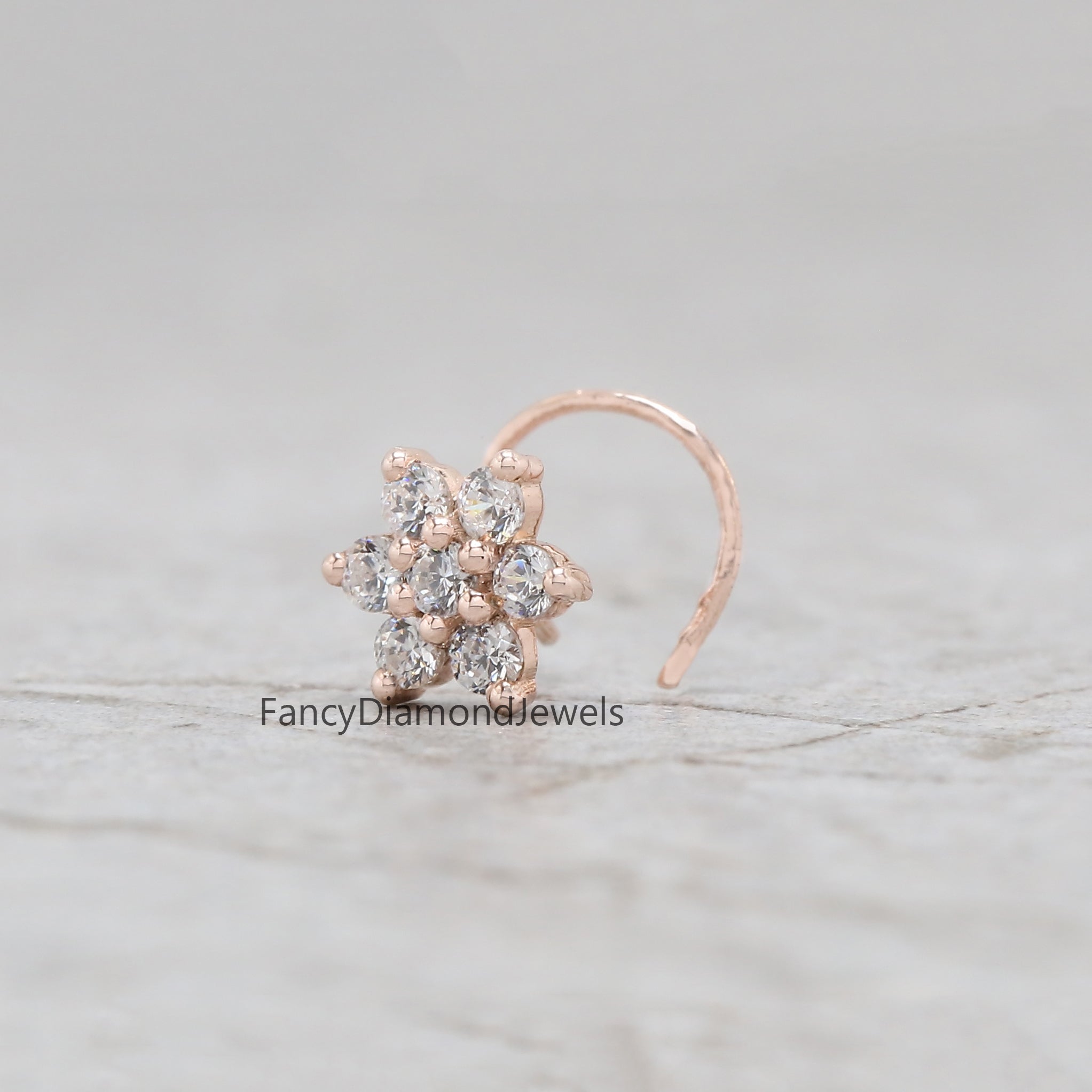 Natural White Round Diamond Nose Rings Engagement Wedding Gift Nose Ring 14K Solid Rose White Yellow Gold Nose Ring 0.18 CT KD953