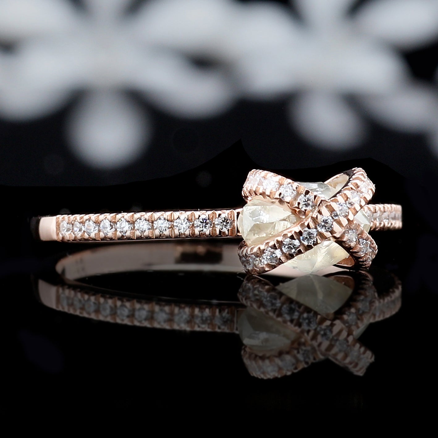 Grey Rough Diamond 14K Solid Rose White Yellow Gold Ring Engagement Wedding Gift Ring KD885