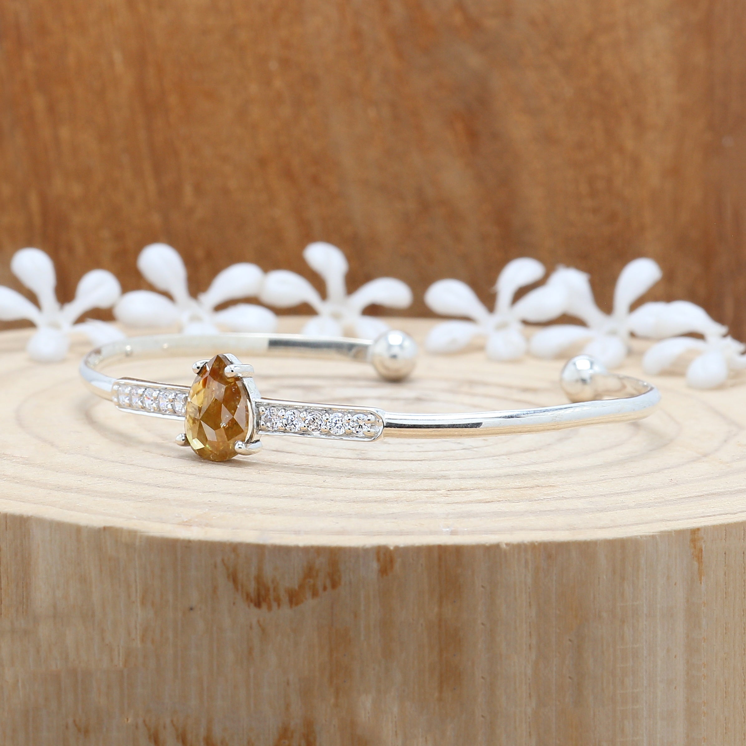 2.24 CT Bracelet, Cuff Bracelet, Pear Diamond Bracelet, Round Diamond Bracelet, Pear Bracelet, Anniversary Gift, Gift For Her, KDL9779