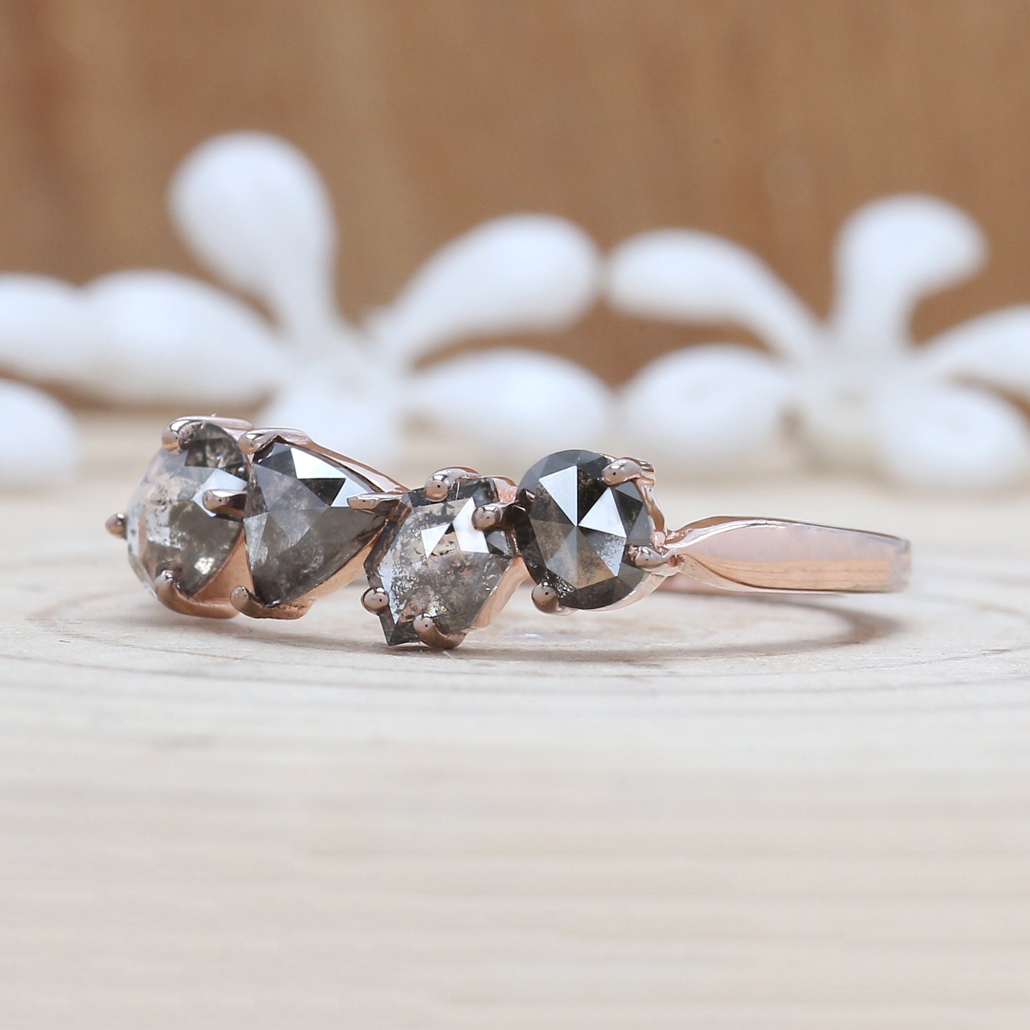 0.95 CT Salt And Pepper Ring, Triangle Ring, Oval Ring, Hexagon Ring, Engagement Ring, 14K Rose Gold Ring, Wedding Ring, KDN9964