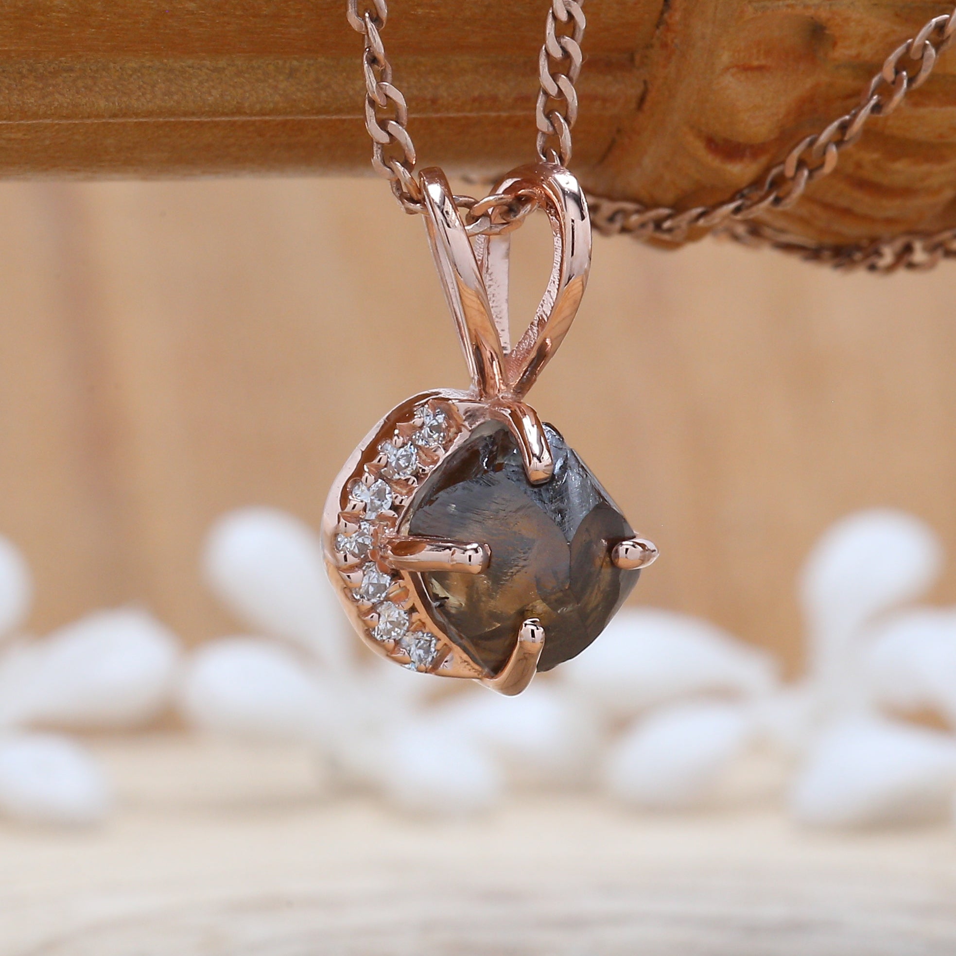 2.14 CT Raw Diamond Pendant, Hand Made Pendant, Rose Gold Pendant, Brown Diamond Pendant, Uncut Pendant, Rough Diamond Pendant KDK1329