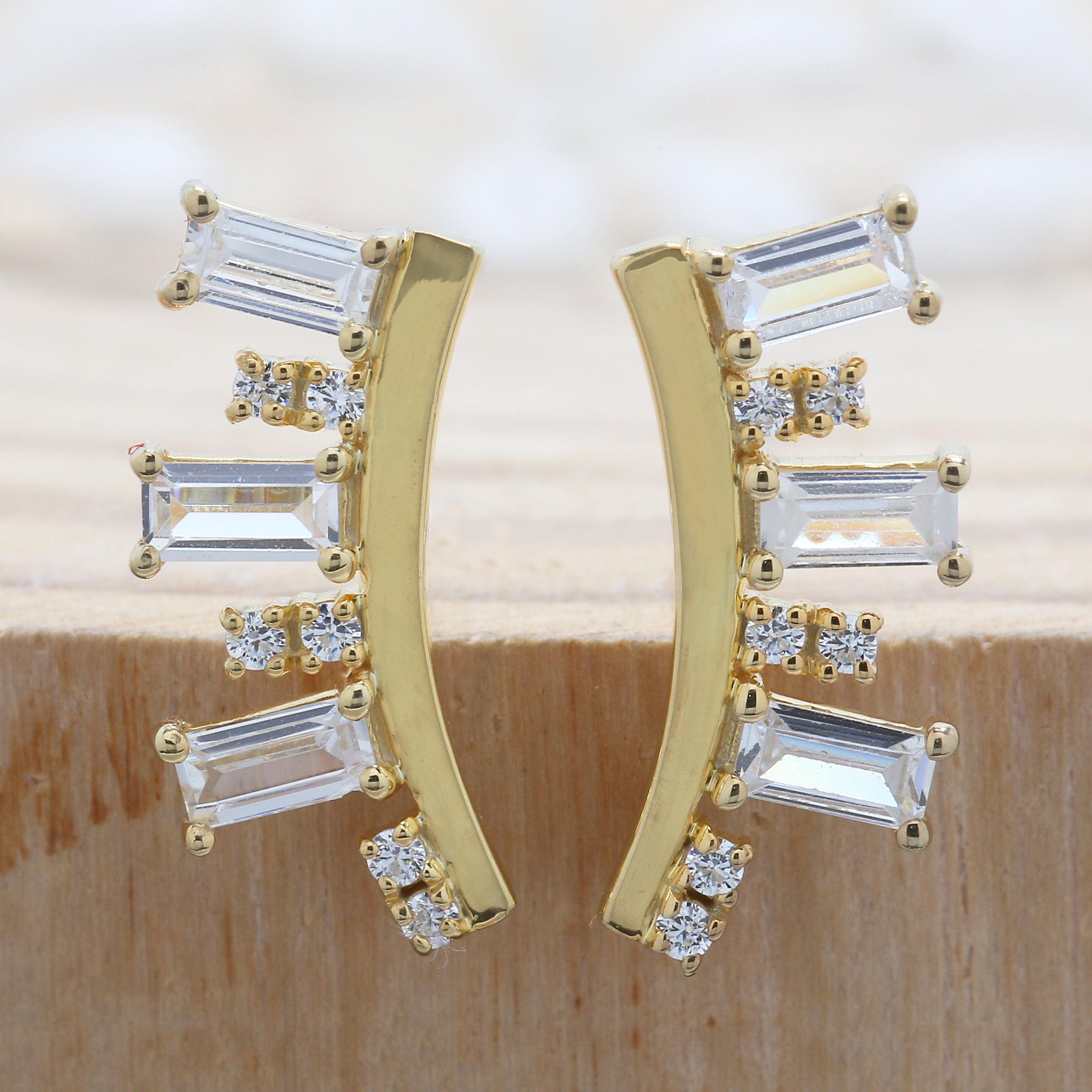 0.84 Ct White Diamond Earring, Baguette Diamond Earring, Round Diamond Earring, 14K Yellow Gold Earring, Gift For Her, Wedding Gift KD935
