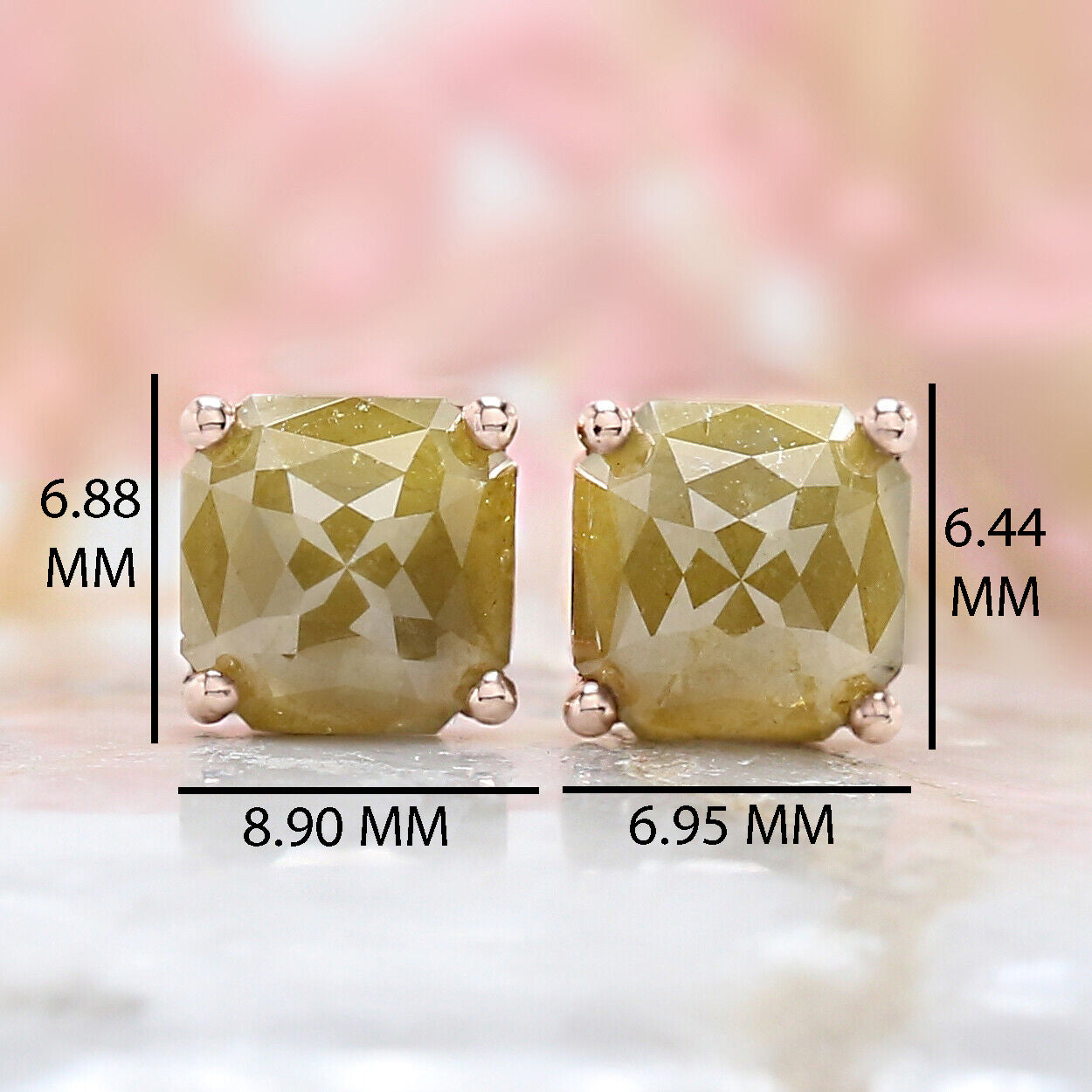 Radiant Cut Yellow Color Diamond Earring 2.39 Ct 6.70 MM Radiant Diamond Earring 14K Solid Rose Gold Silver Radiant Earring Gift For Her QKB622