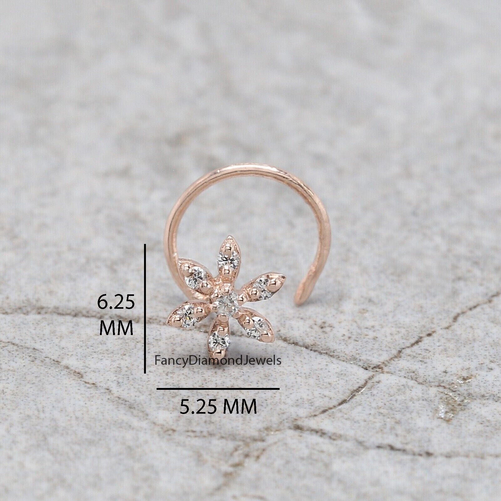 Natural White Round Diamond Nose Rings Engagement Wedding Gift Nose Ring 14K Solid Rose White Yellow Gold Nose Ring 0.04 CT KD955