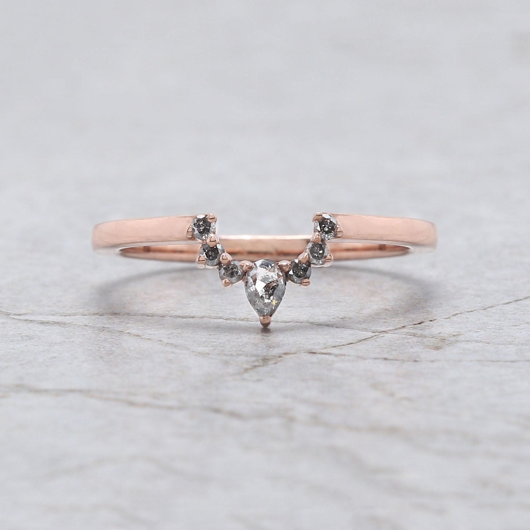 Coffin Cut Salt And Pepper Diamond Ring 0.66 Ct 6.58 MM Coffin Diamond Ring 14K Solid Rose Gold Silver Engagement Ring Gift For Her QN1869