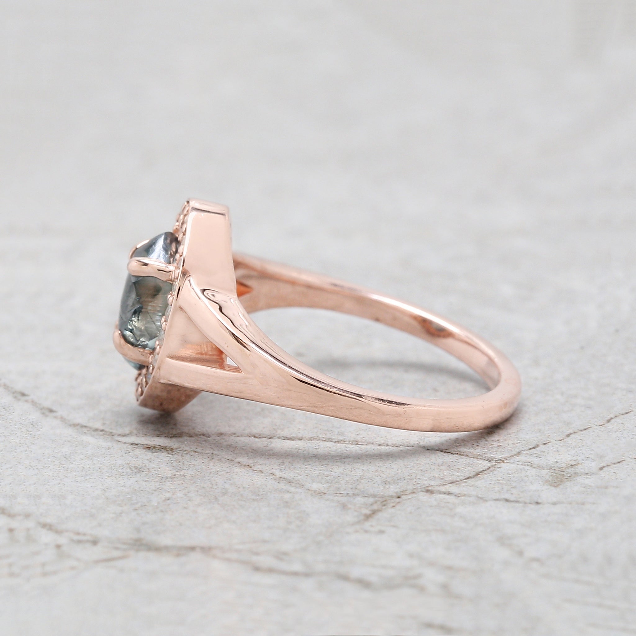 Rough Blue Color Diamond Ring 1.40 Ct 8.04 MM Crystal Rough Diamond Ring 14K Solid Rose Gold Silver Engagement Ring Gift For Her QL2295