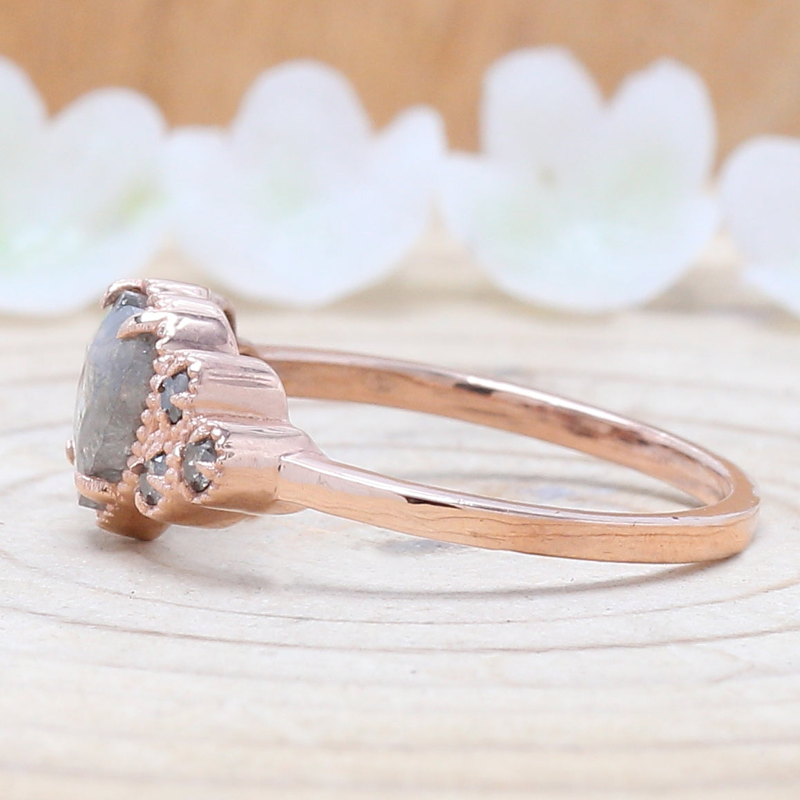 Heart Salt And Pepper Diamond Ring 0.65 Ct 6.65 MM Heart Shape Diamond Ring 14K Solid Rose Gold Silver Engagement Ring Gift For Her QL1627