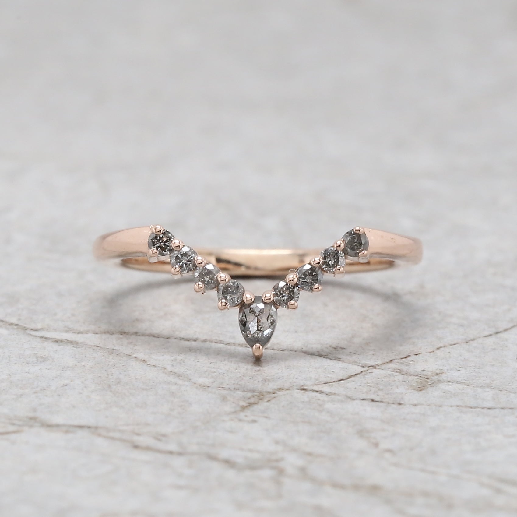 1.12 Ct Natural Pentagon Salt And Pepper Diamond Ring 6.85 MM Pentagon Shape Diamond Ring 14K Solid Rose Gold Silver Engagement Ring QL1501