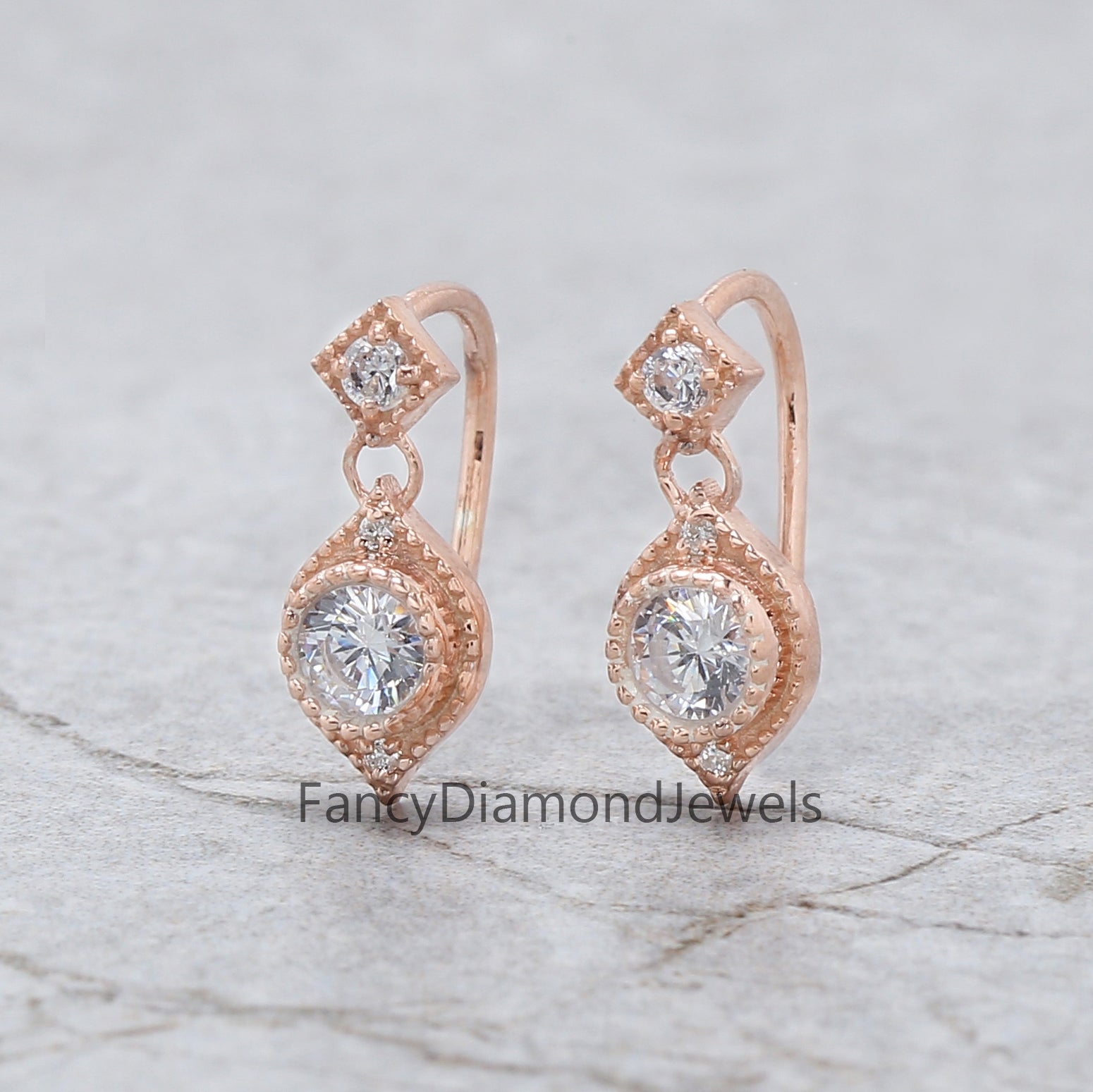 Round White Color Diamond Earring Engagement Wedding Gift Earring 14K Solid Rose White Yellow Gold Earring 0.42 CT KD994