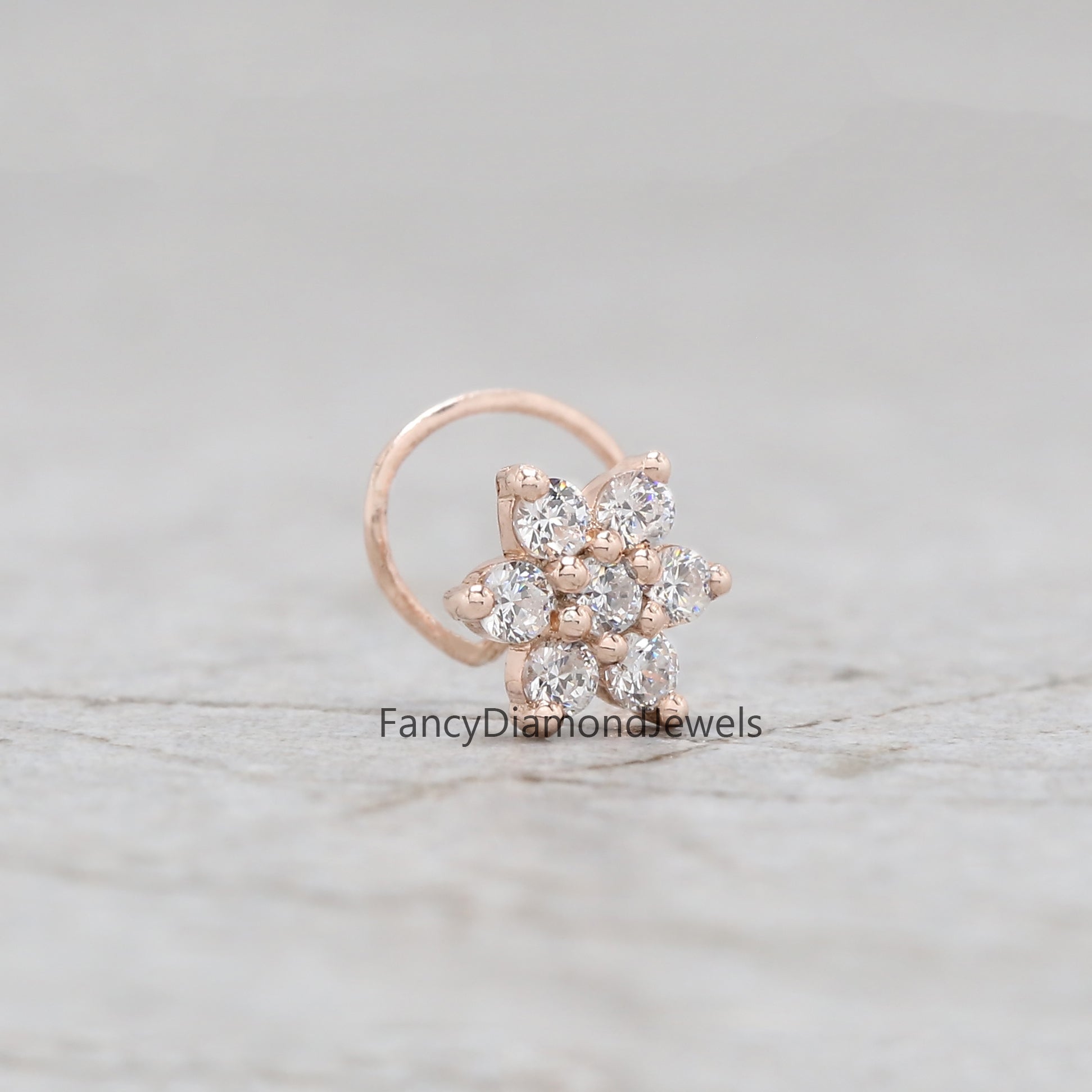 Natural White Round Diamond Nose Rings Engagement Wedding Gift Nose Ring 14K Solid Rose White Yellow Gold Nose Ring 0.18 CT KD953