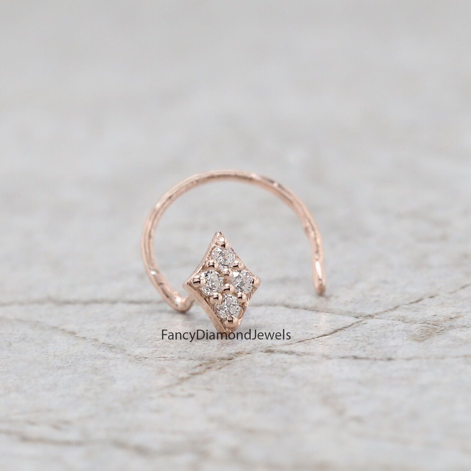 Natural White Round Diamond Nose Rings Engagement Wedding Gift Nose Ring 14K Solid Rose White Yellow Gold Nose Ring 0.03 CT KD959