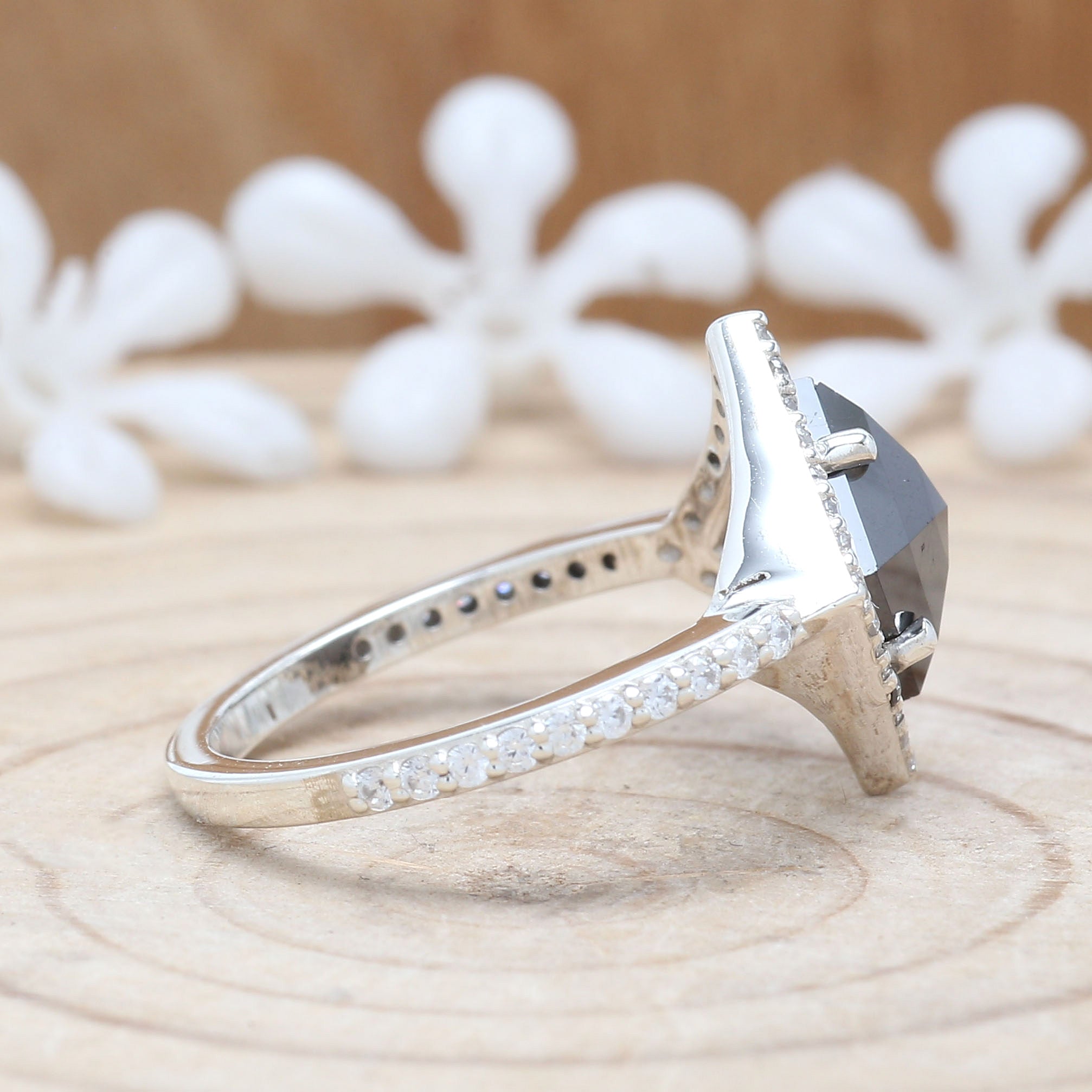 Kite Cut Black Color Diamond Ring 1.96 Ct 9.65 MM Kite Shape Diamond Ring 14K Solid White Gold Silver Engagement Ring Gift For Her QL9571
