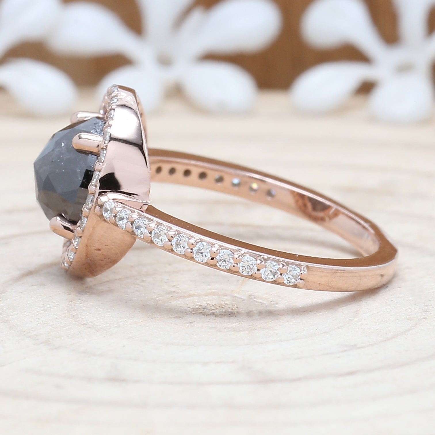 Black Oval Diamond 14K Solid Rose White Yellow Gold Ring Engagement Wedding Gift Ring KDK1713