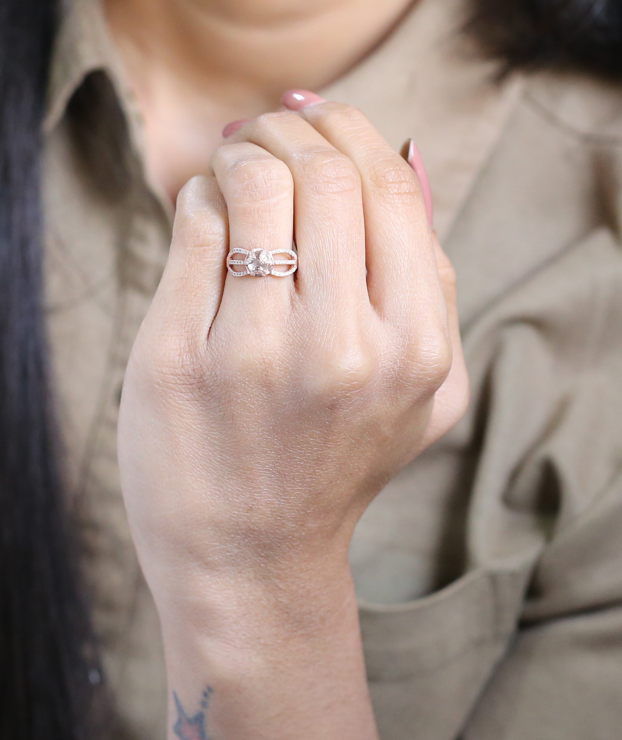 Grey Rough Diamond 14K Solid Rose White Yellow Gold Ring Engagement Wedding Gift Ring KD883