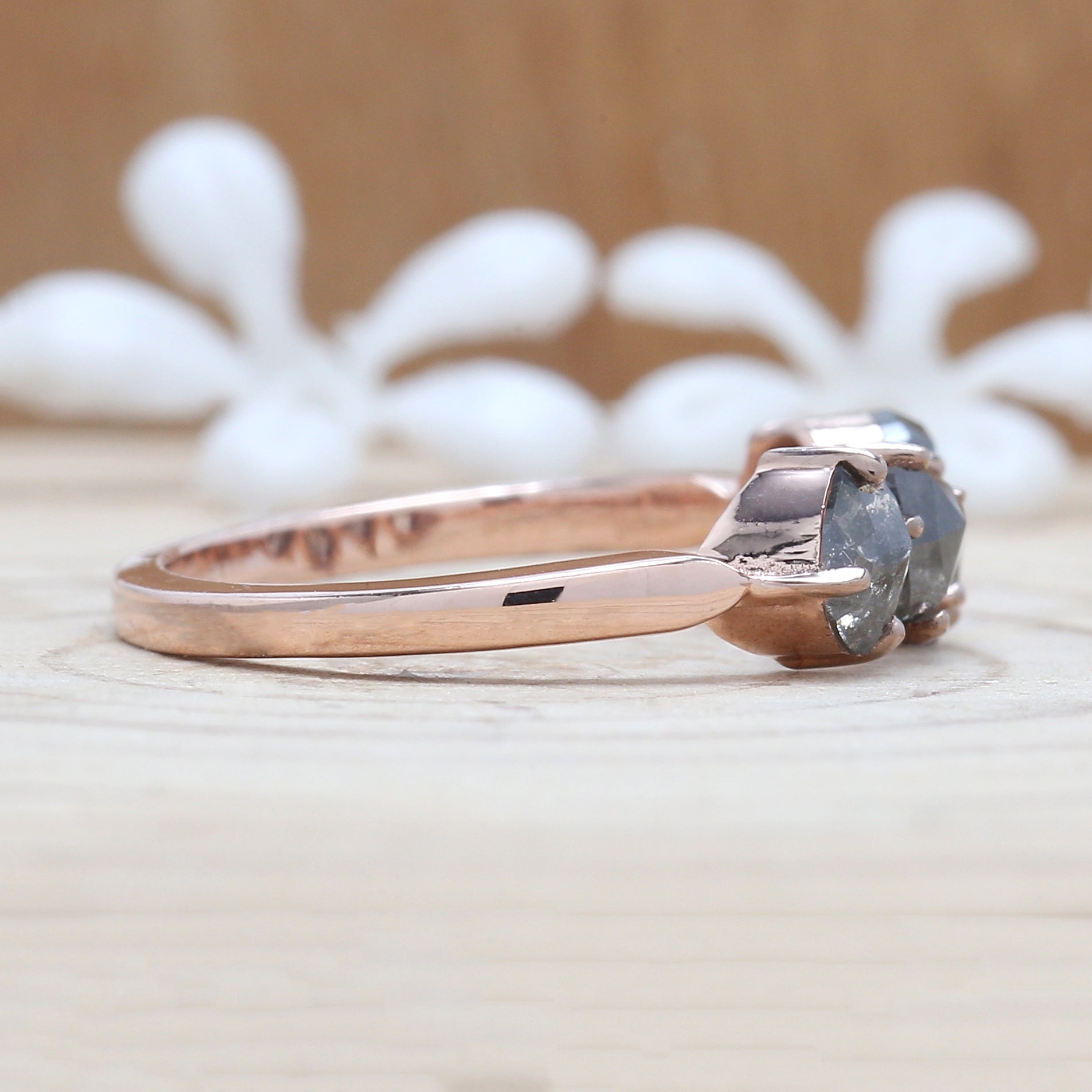 0.95 CT Salt And Pepper Ring, Triangle Ring, Oval Ring, Hexagon Ring, Engagement Ring, 14K Rose Gold Ring, Wedding Ring, KDN9964