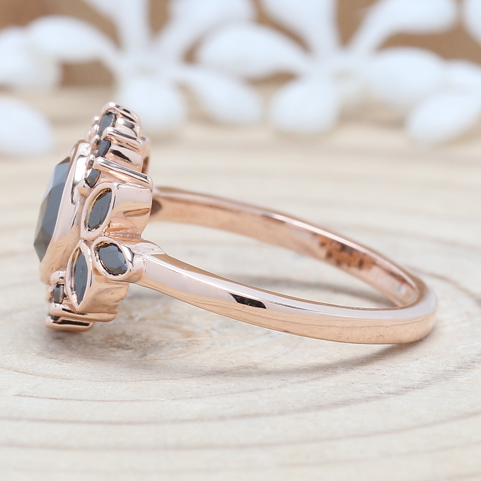 Black Round Rose Cut Diamond 14K Solid Rose White Yellow Gold Ring Engagement Wedding Gift Ring KDN9075