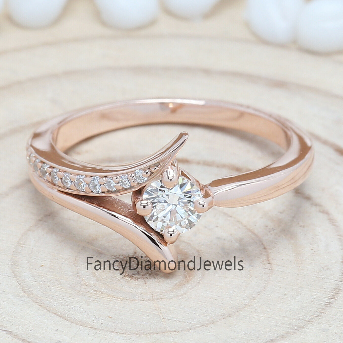 Round Cut White Color Diamond Ring 0.28 Ct 4.30 MM Round Shape Diamond Ring 14K Rose Gold Silver Round Engagement Ring Gift For Her QL5800