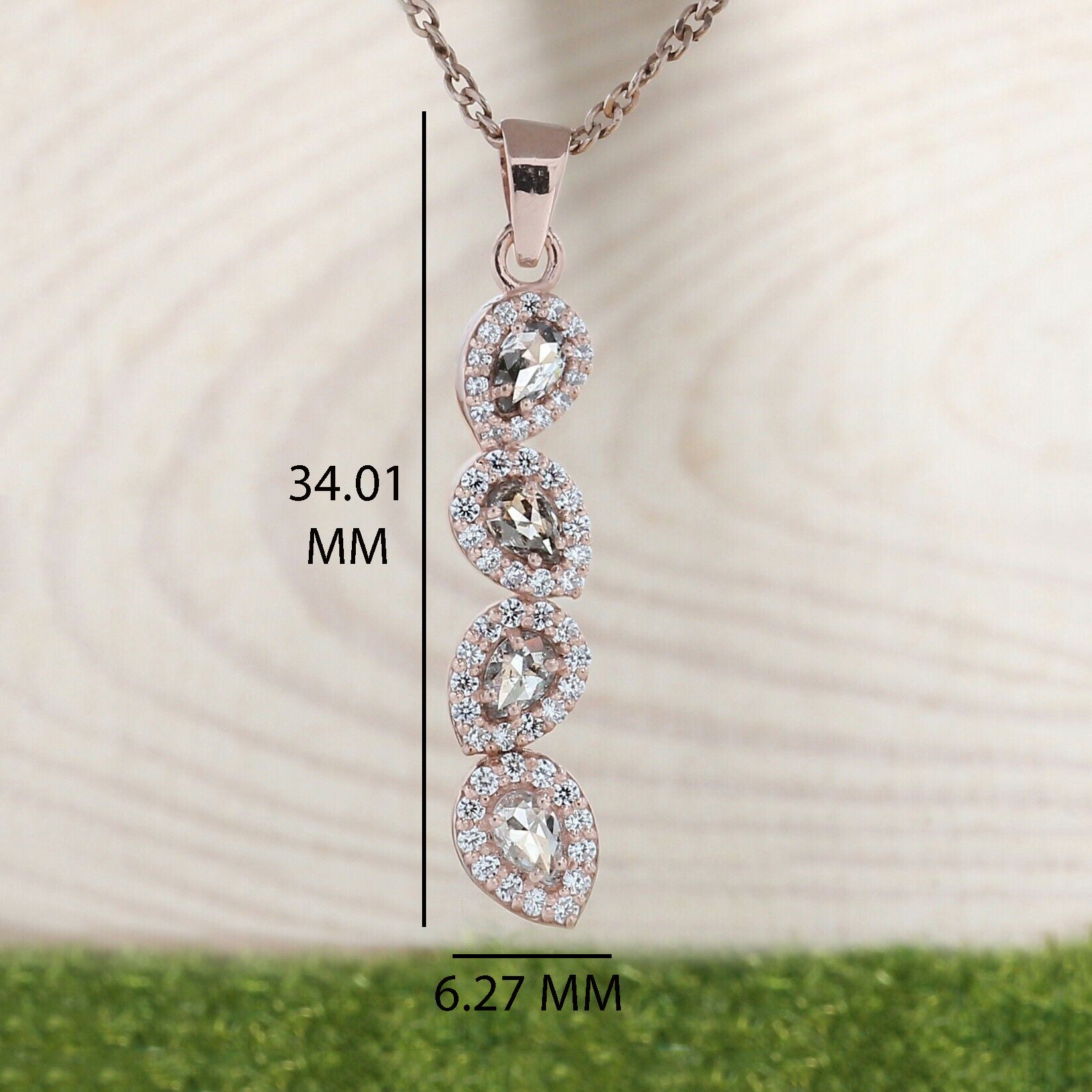 Salt And Pepper Pear Diamond Pendant 14K Solid Rose White Yellow Gold Pendant Engagement Wedding Gift Pendant 0.62 CT KDN1570