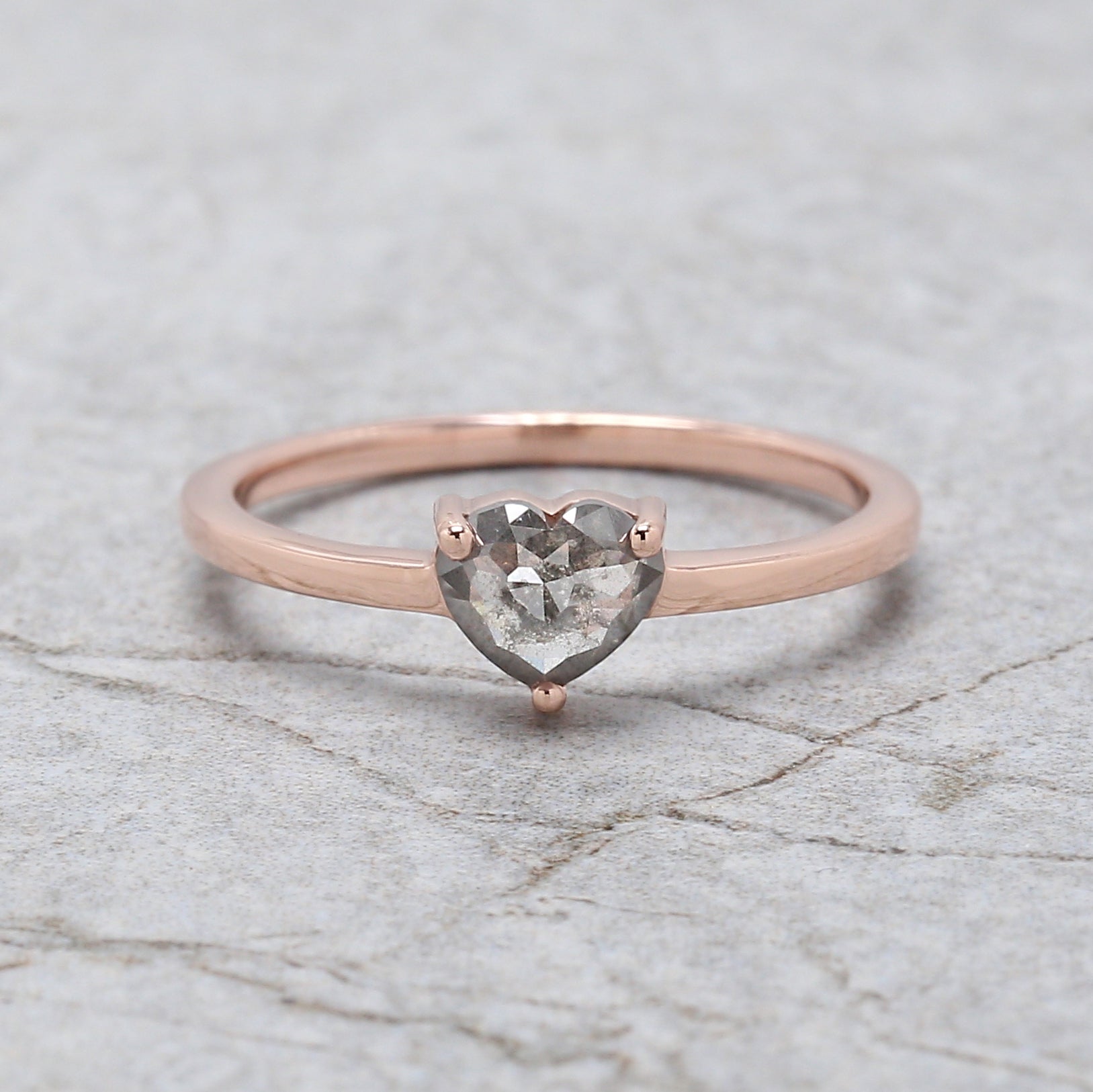 Heart Cut Salt And Pepper Diamond Ring 0.49 Ct 4.85 MM Heart Diamond Ring 14K Solid Rose Gold Silver Engagement Ring Gift For Her QL1633