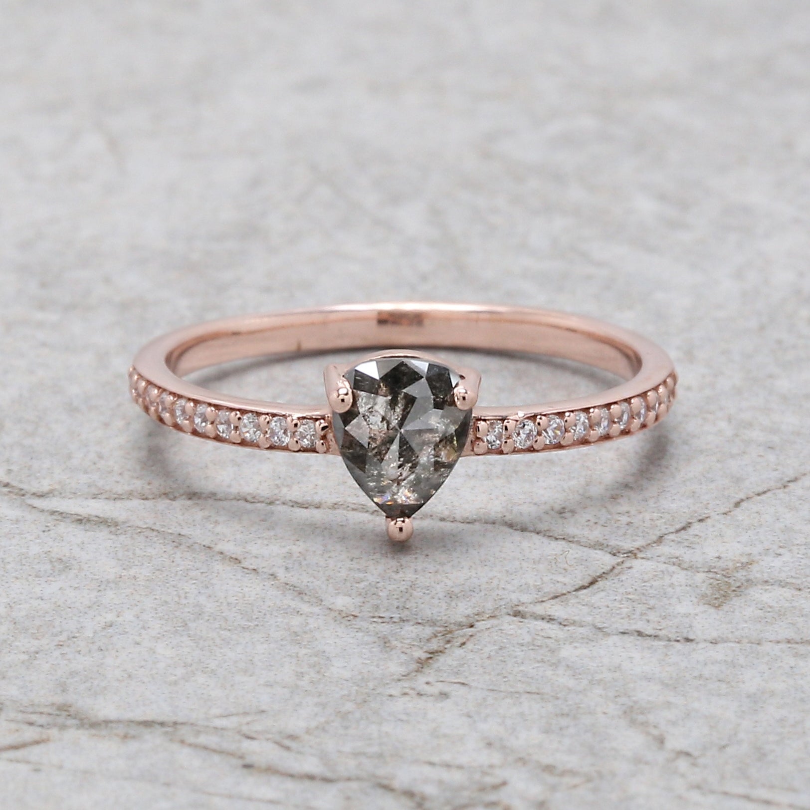 0.48 Ct Natural Heart Shape Salt And Pepper Diamond Ring 5.70 MM Heart Cut Diamond Ring 14K Solid Rose Gold Silver Engagement Ring QK2534