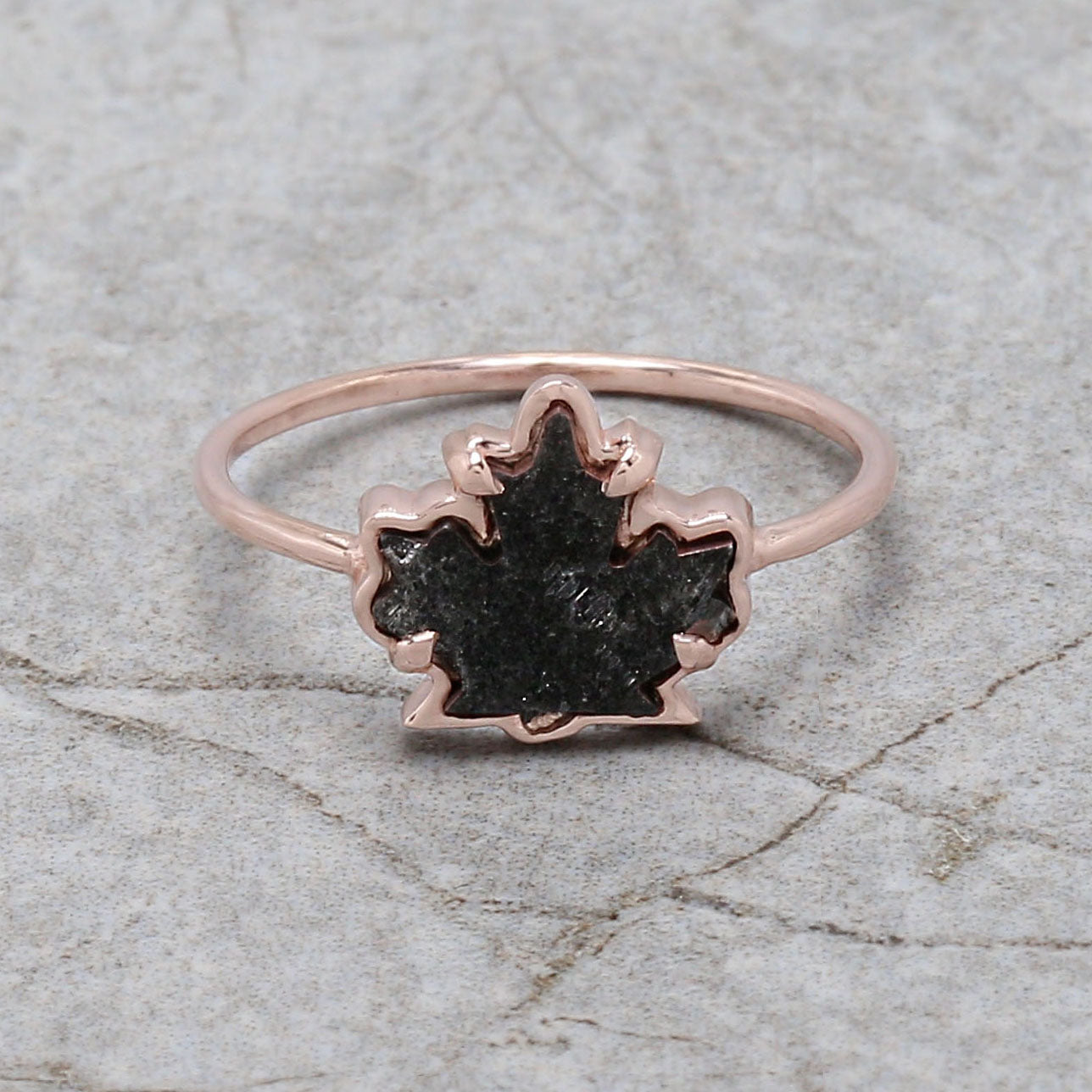 Canadian Maple Leaf Black Color Diamond Ring Engagement Wedding Gift Ring 14K Solid Rose White Yellow Gold Ring 0.73 CT KDL833