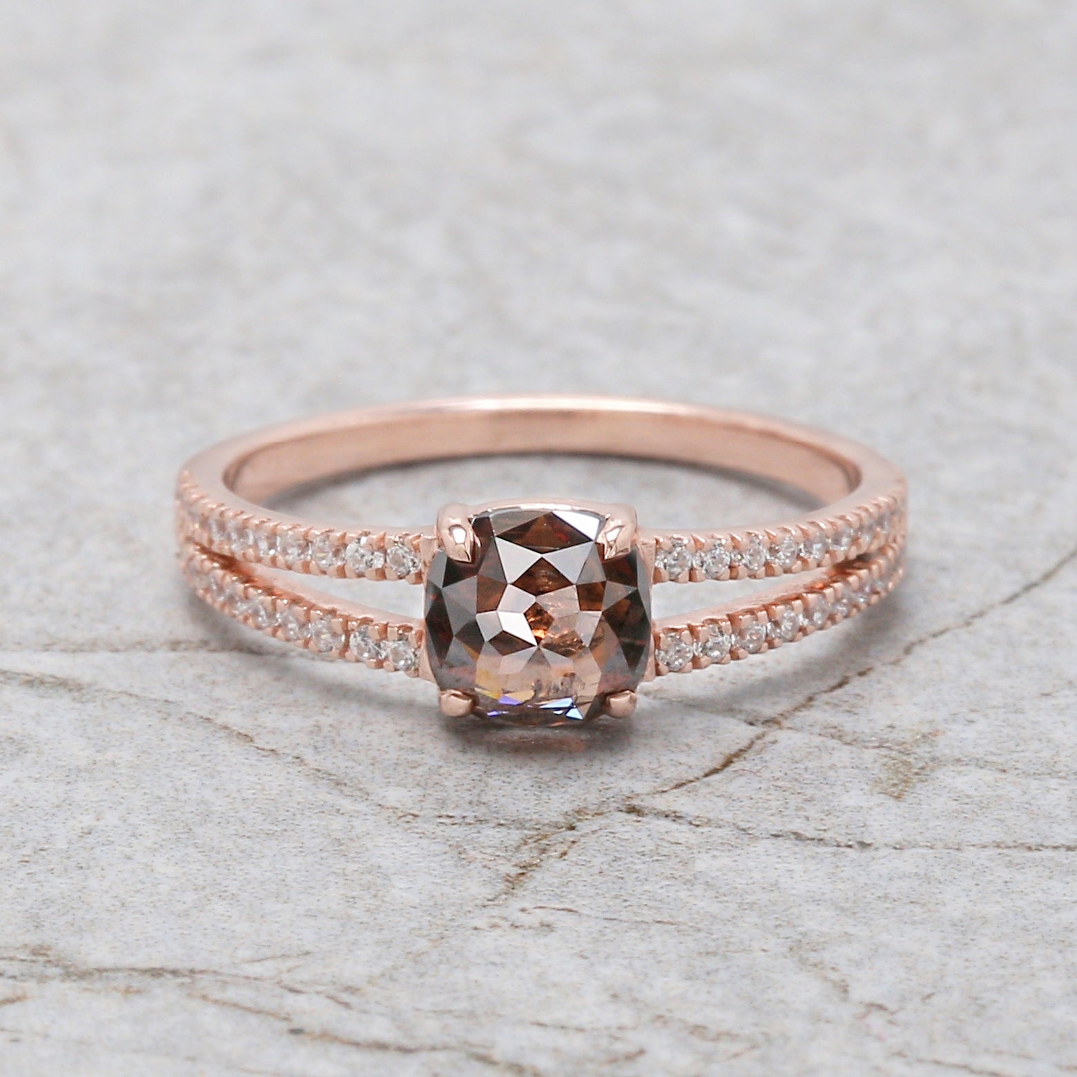 Cushion Shape Brown Color Diamond Ring 0.91 Ct 5.75 MM Cushion Diamond Ring 14K Solid Rose Gold Silver Engagement Ring Gift For Her QN2197