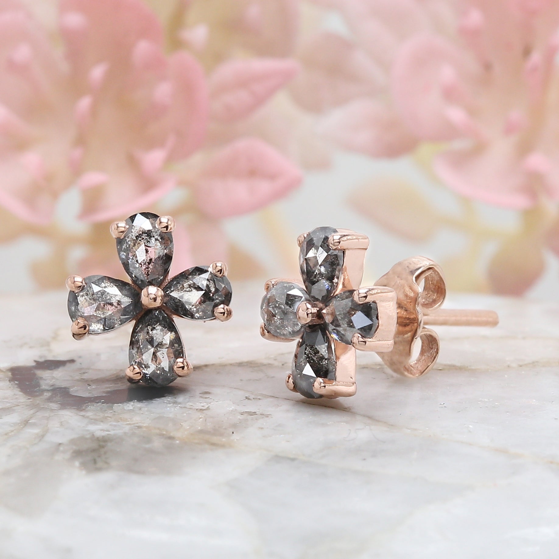 Pear Cut Salt And Pepper Diamond Earring 1.11 Ct 4.15 MM Pear Shape Diamond Earring 14K Solid Rose Gold Silver Engagement Earring QL1281