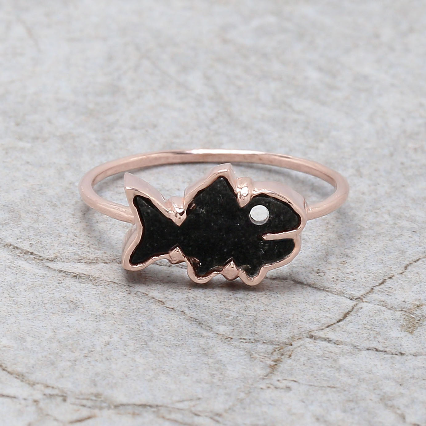 Fish Black Color Diamond Ring Engagement Wedding Gift Ring 14K Solid Rose White Yellow Gold Ring 0.63 CT KDK2360