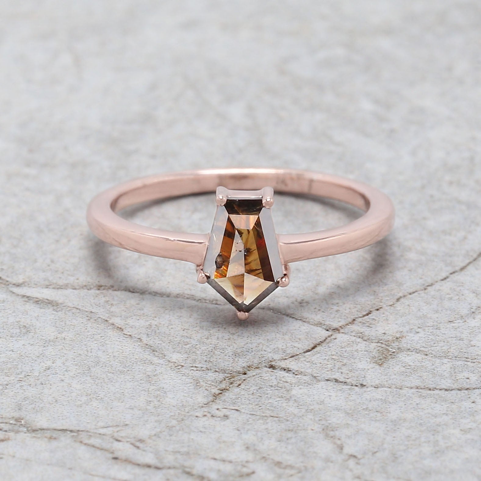 Coffin Shape Brown Color Diamond Ring 0.77 Ct 7.60 MM Coffin Diamond Ring 14K Solid Rose Gold Silver Engagement Ring Gift For Her QN9190