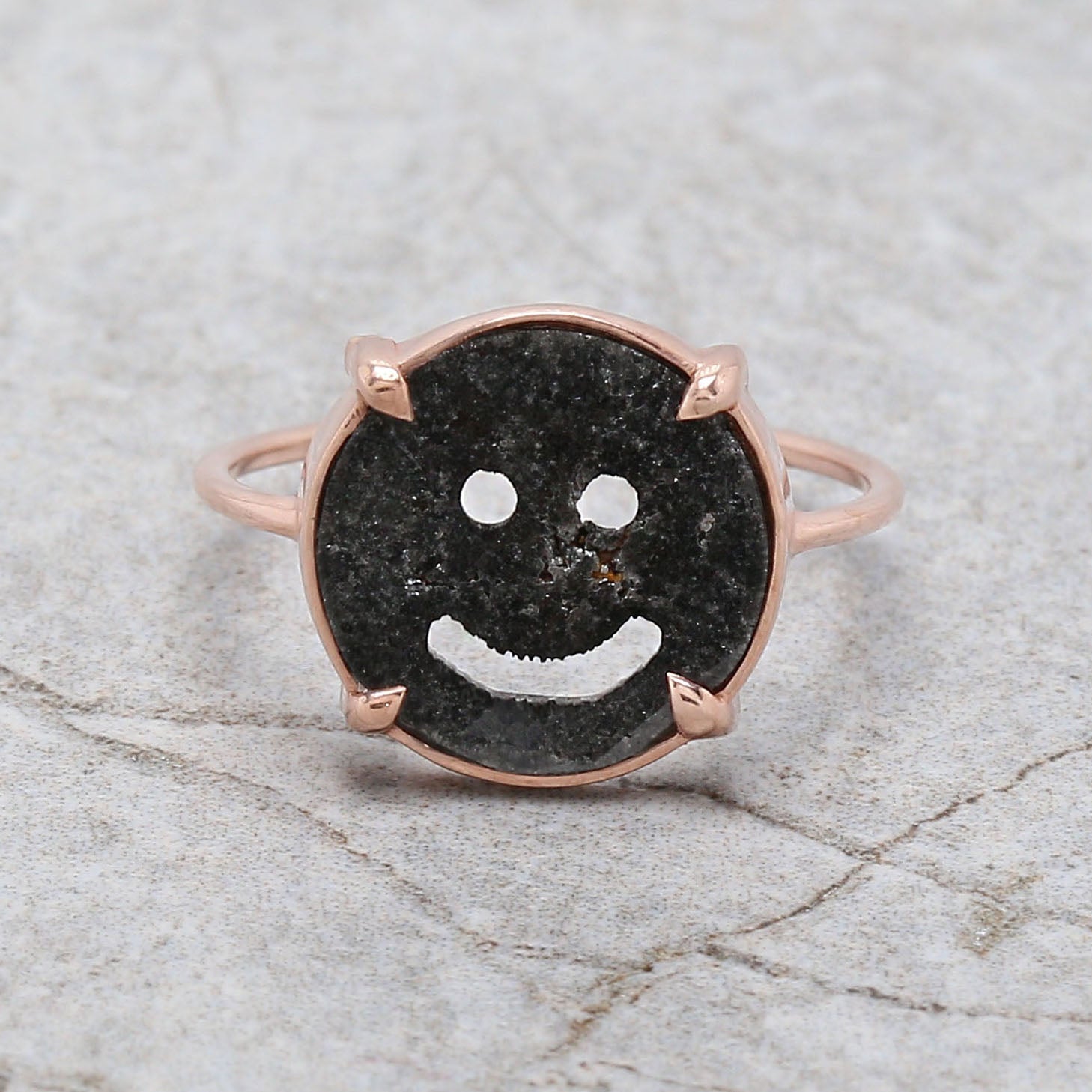 Smiley Face Black Color Diamond Ring Engagement Wedding Gift Ring14K Solid Rose White Yellow Gold Ring 1.41 CT KDK2331