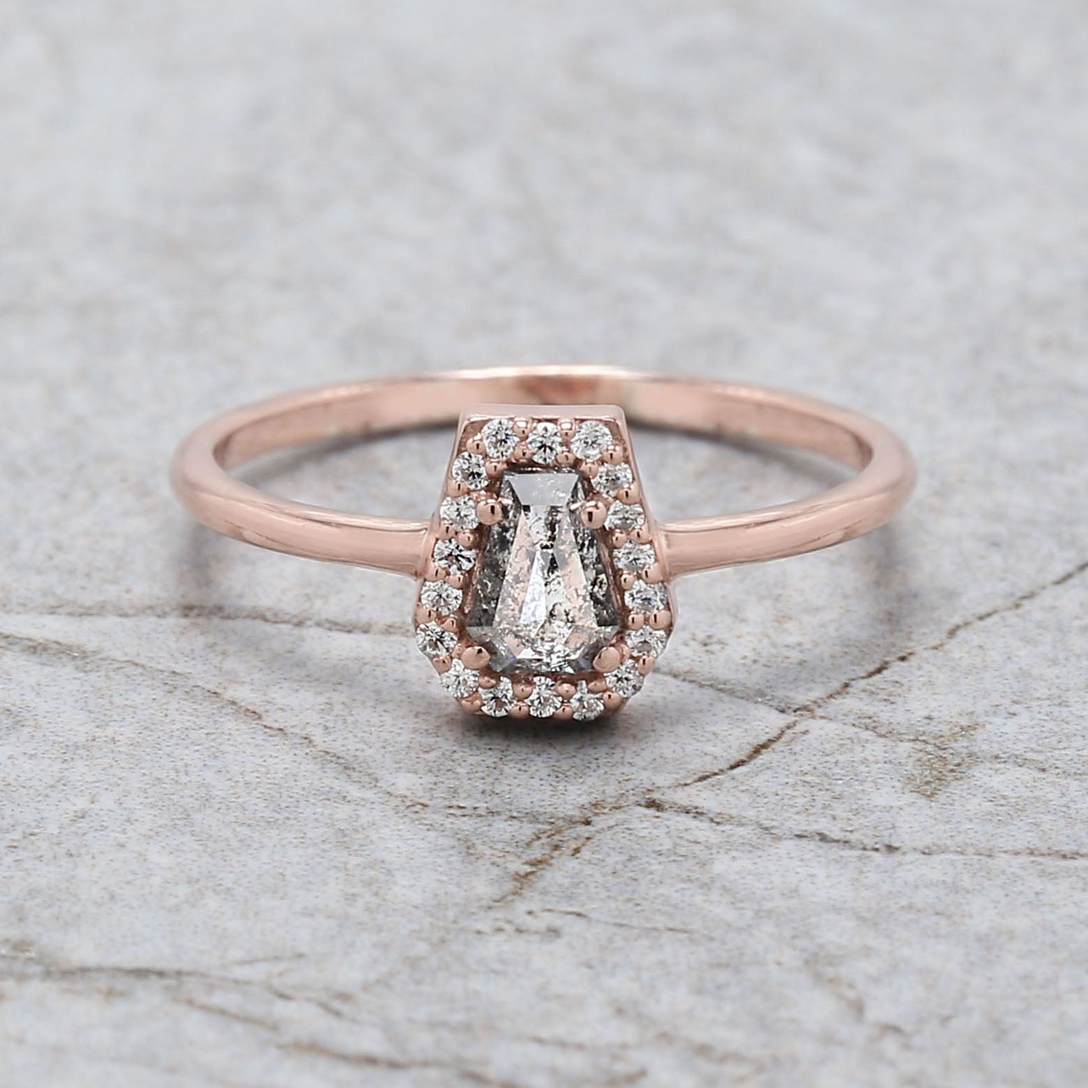 Coffin Salt And Pepper Diamond Ring 0.34 Ct 5.05 MM Coffin Cut Diamond Ring 14K Solid Rose Gold Silver Engagement Ring Gift For Her QK2401