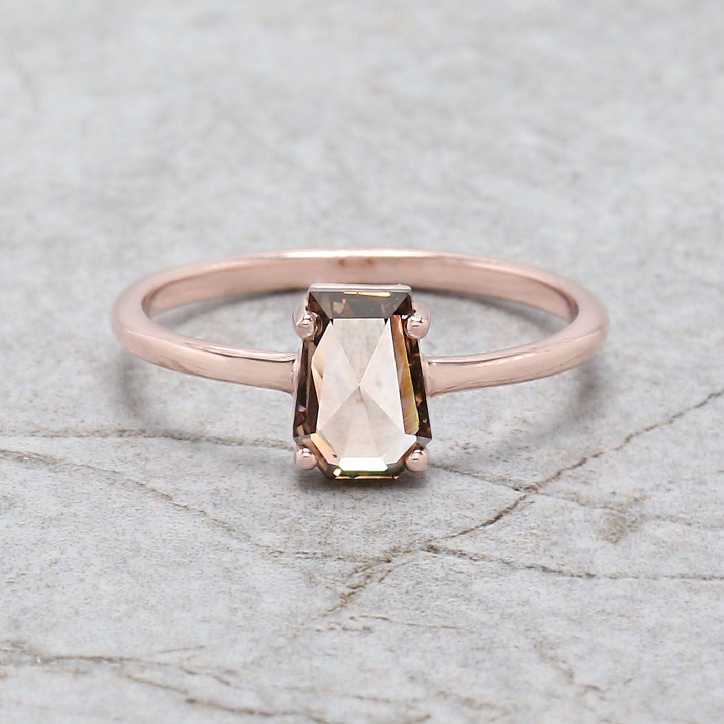 Coffin Brown Color Diamond Ring 0.86 Ct 7.20 MM Brown Color Coffin Diamond Ring 14K Solid Rose Gold Silver Engagement Ring Gift For Her QL6459