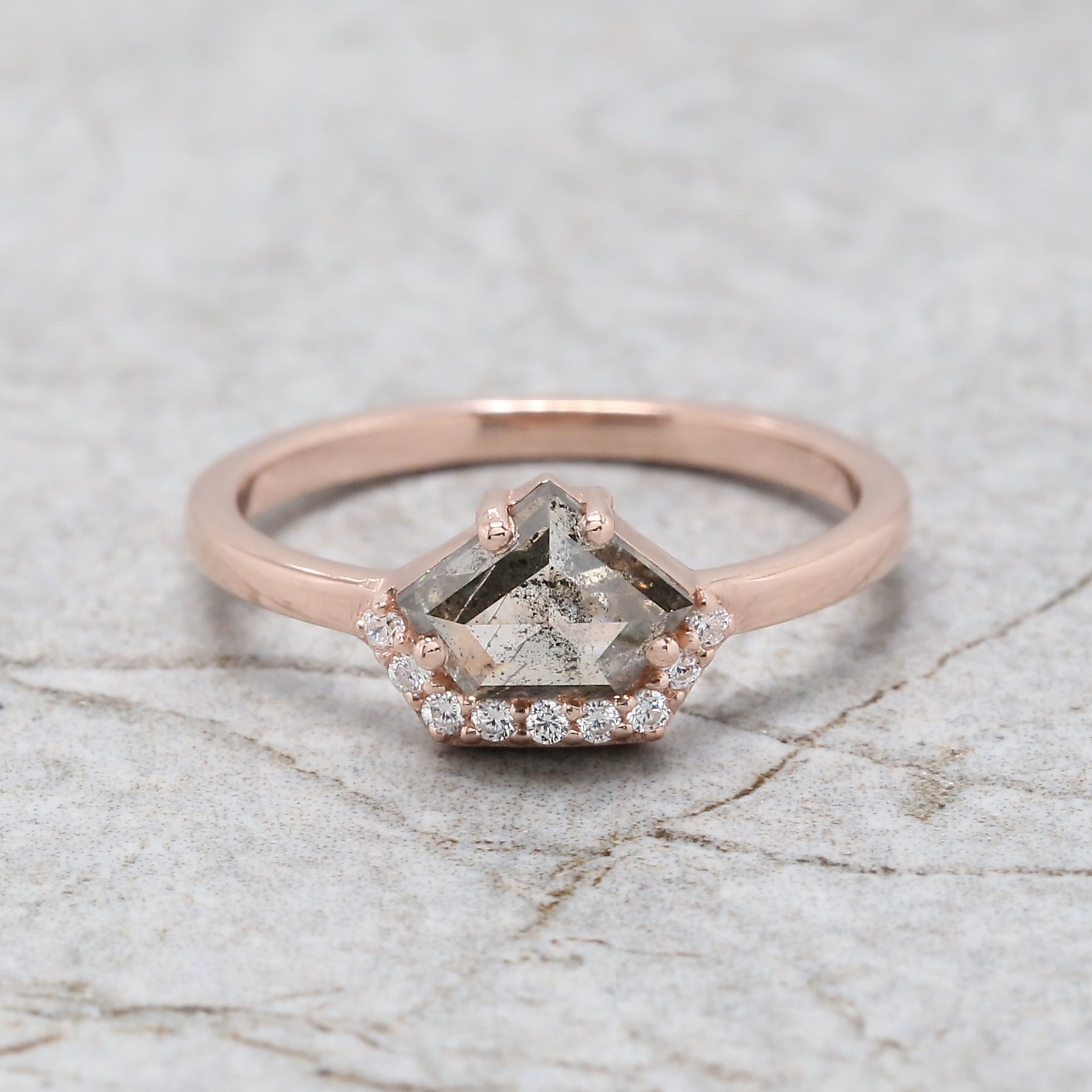 Shield Cut Salt And Pepper Diamond Ring 1.04 Ct 5.71 MM Shield Diamond Ring 14K Solid Rose Gold Silver Engagement Ring Gift For Her QL9520