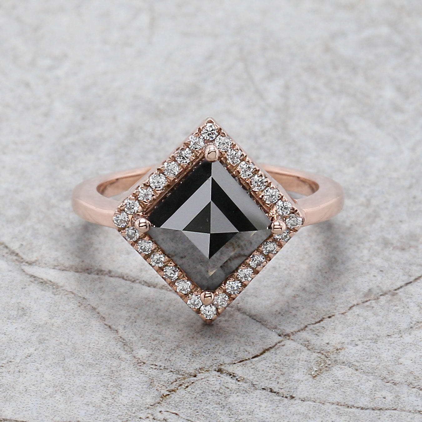 IGI Certified Kite Black Color Diamond Ring 3.07 Ct 7.50 MM Princess Diamond Ring 14K Solid Rose Gold Engagement Ring Gift For Her QL8662