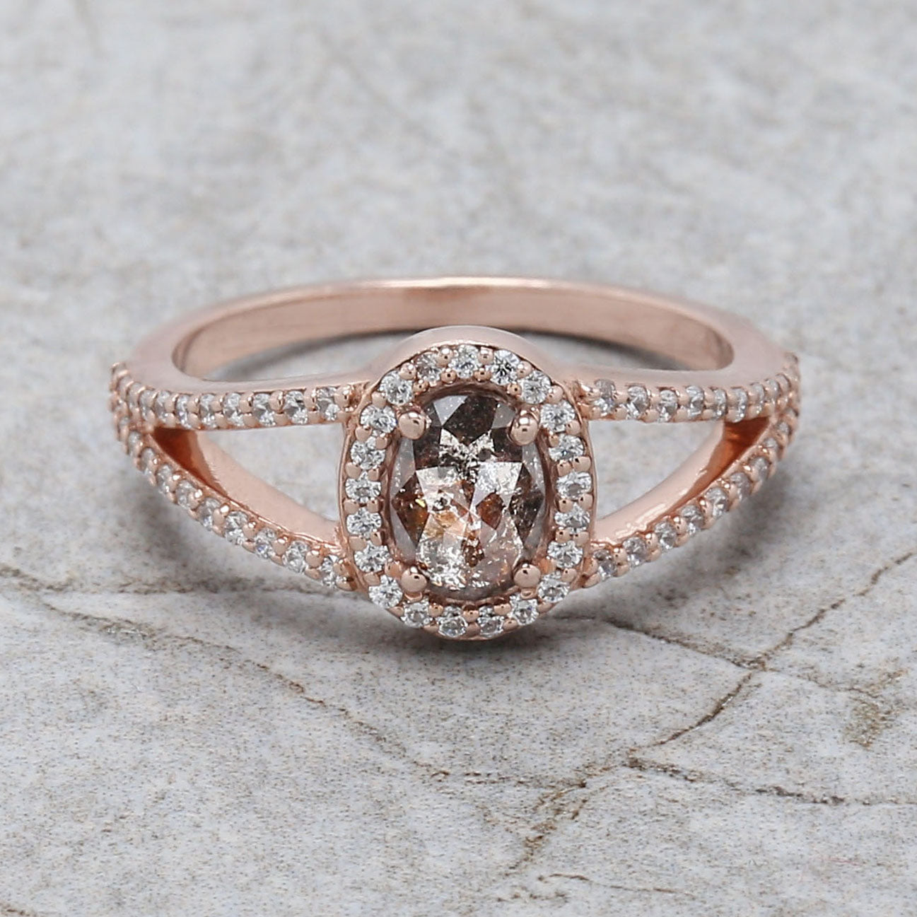 Oval Cut Brown Color Diamond Ring 0.55 Ct 6.40 MM Oval Diamond Ring 14K Solid Rose Gold Silver Oval Engagement Ring Gift For Her QK2220