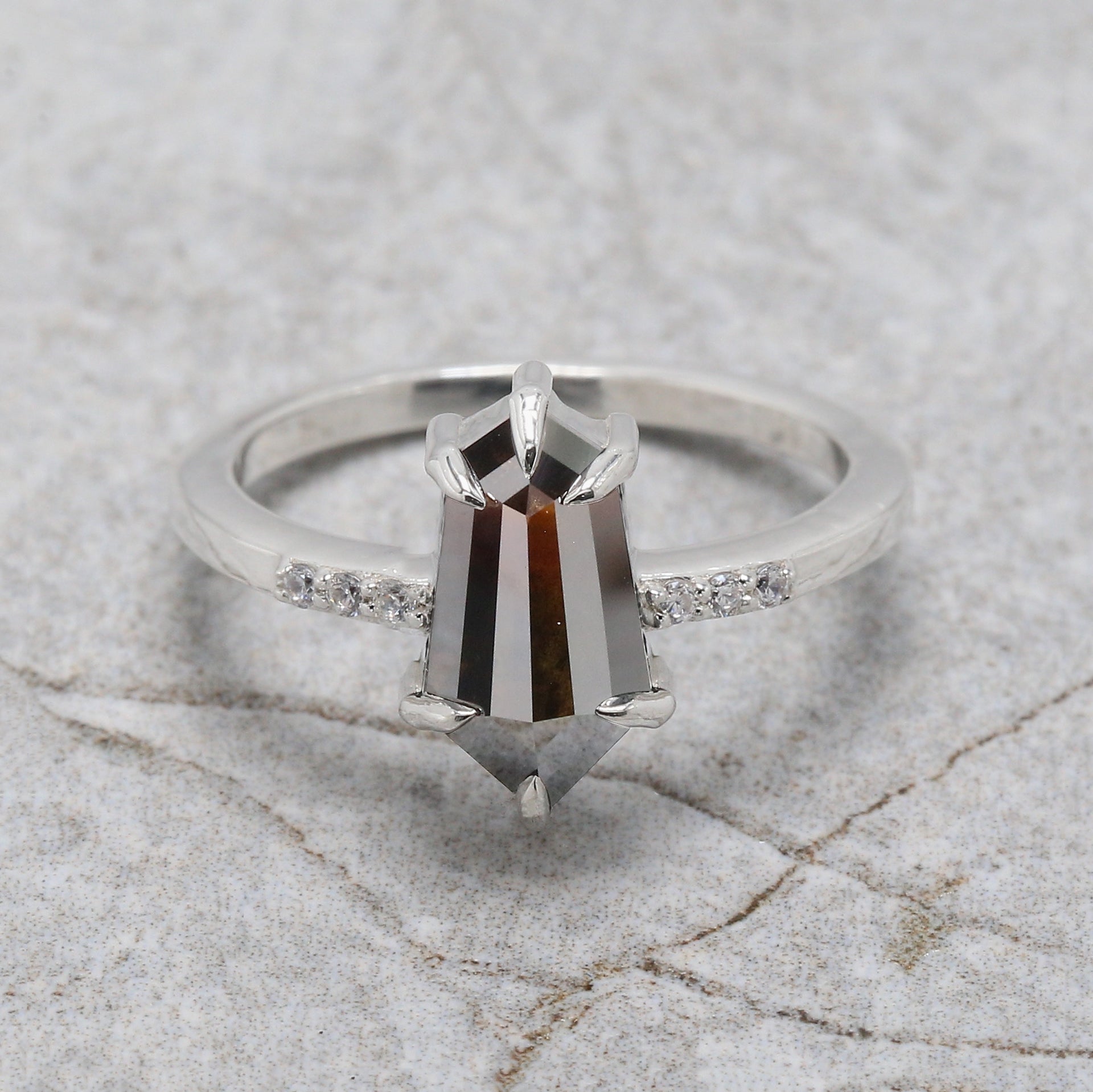 Shield Cut Brown Color Diamond Ring 1.84 Ct 11.55 MM Shield Diamond Ring 14K Solid White Gold Silver Engagement Ring Gift For Her QL1872